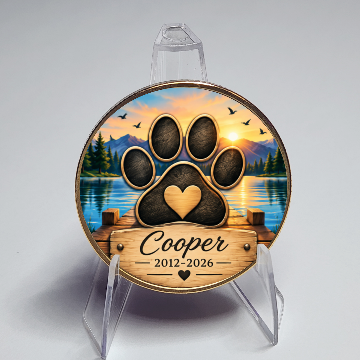 Personalized Dog Memorial Coin – Custom Name, Dates & Photo Keepsake
