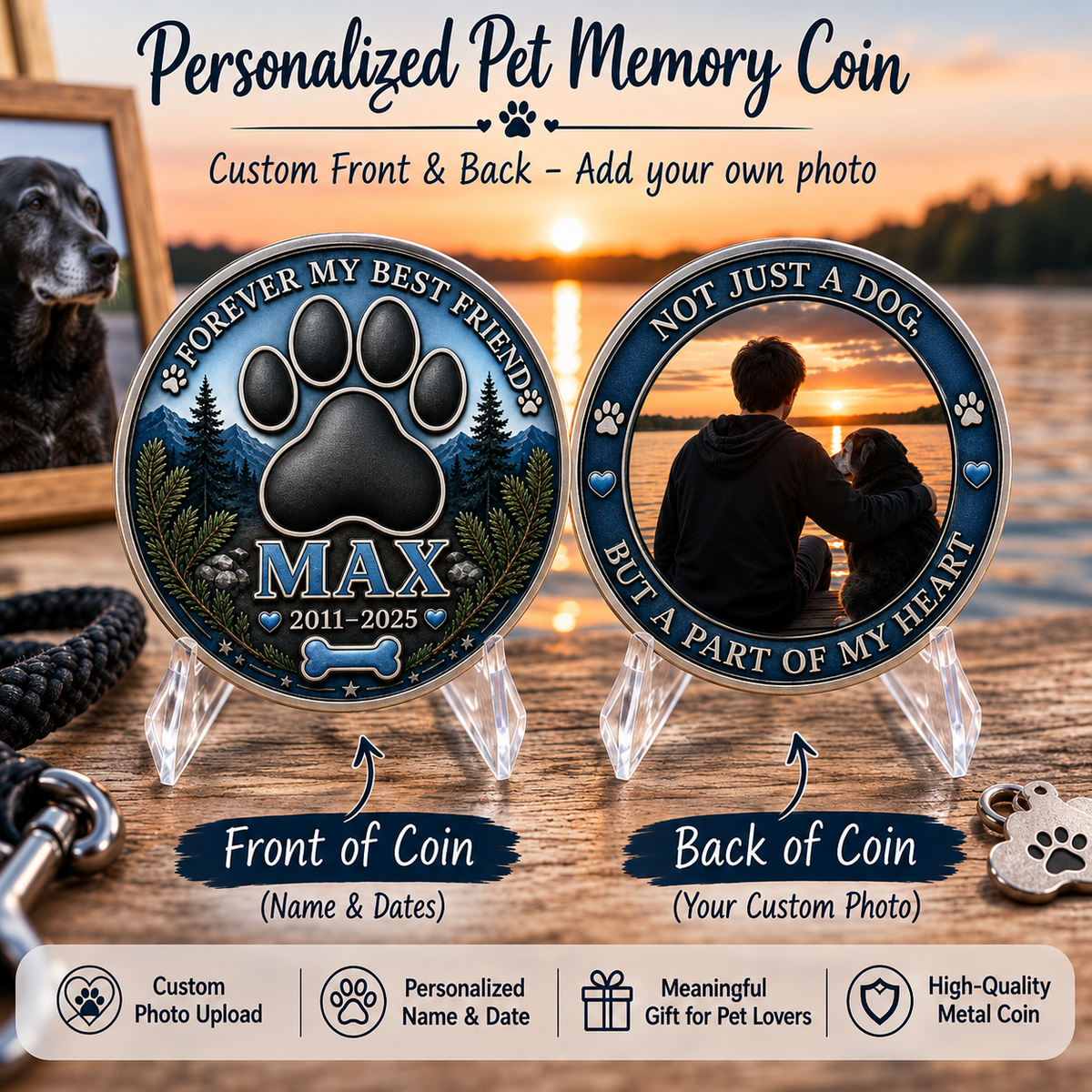 Dog Memorial Coin with Custom Photo – Forever My Best Friend Pet Loss Keepsake