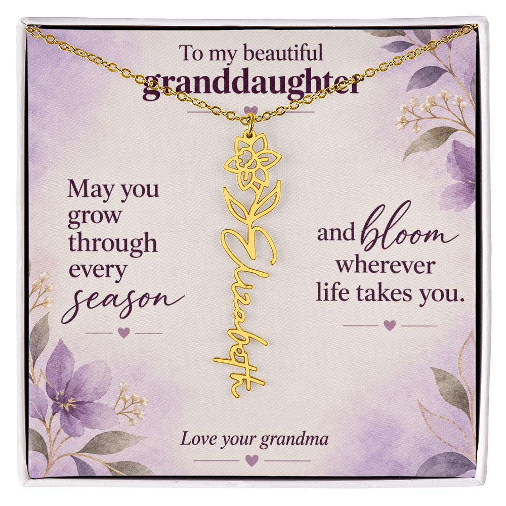 To My Granddaughter Personalized Birth Flower Name Necklace – Custom Name Jewelry Gift from Grandma