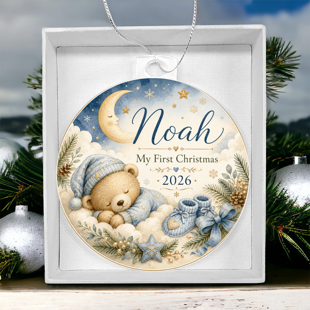Baby Boy's First Christmas Personalized Ornament – Custom Name & Year Keepsake