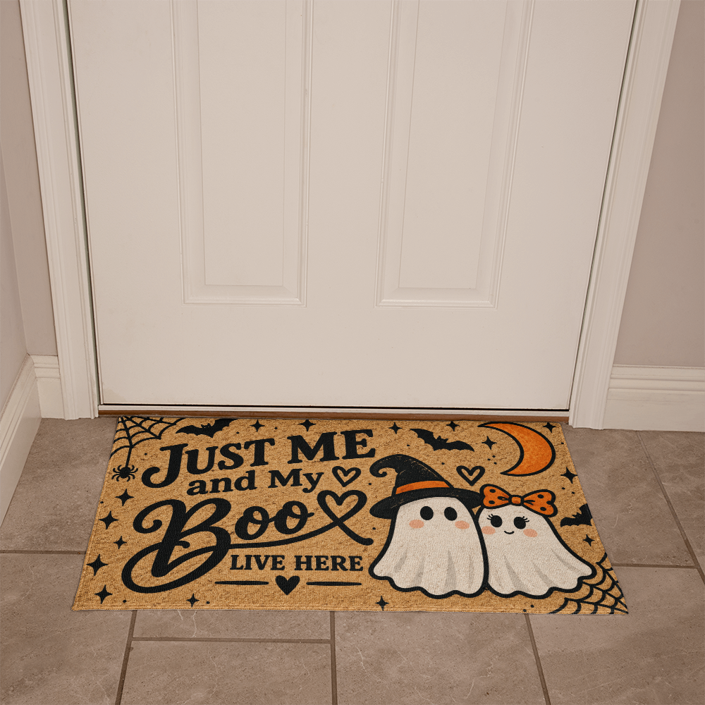 Just Me and My Boos Halloween Welcome Mat – Cute Ghost Doormat