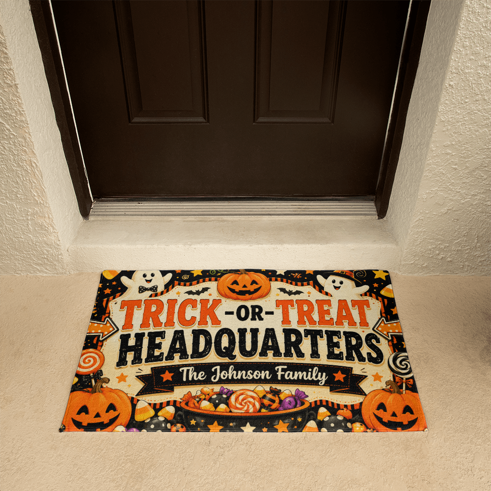 Personalized Trick-or-Treat Headquarters Halloween Welcome Mat