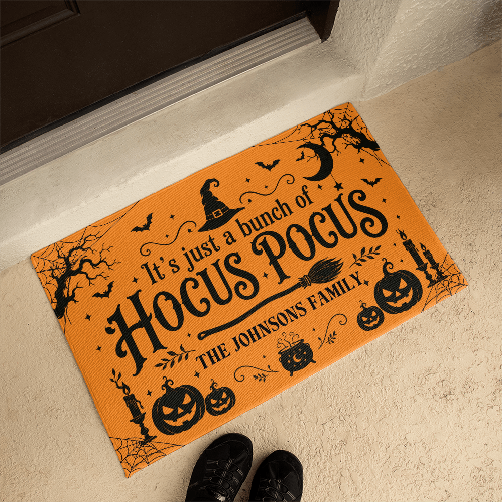 Personalized Hocus Pocus Welcome Mat – Custom Family Name Halloween Doormat