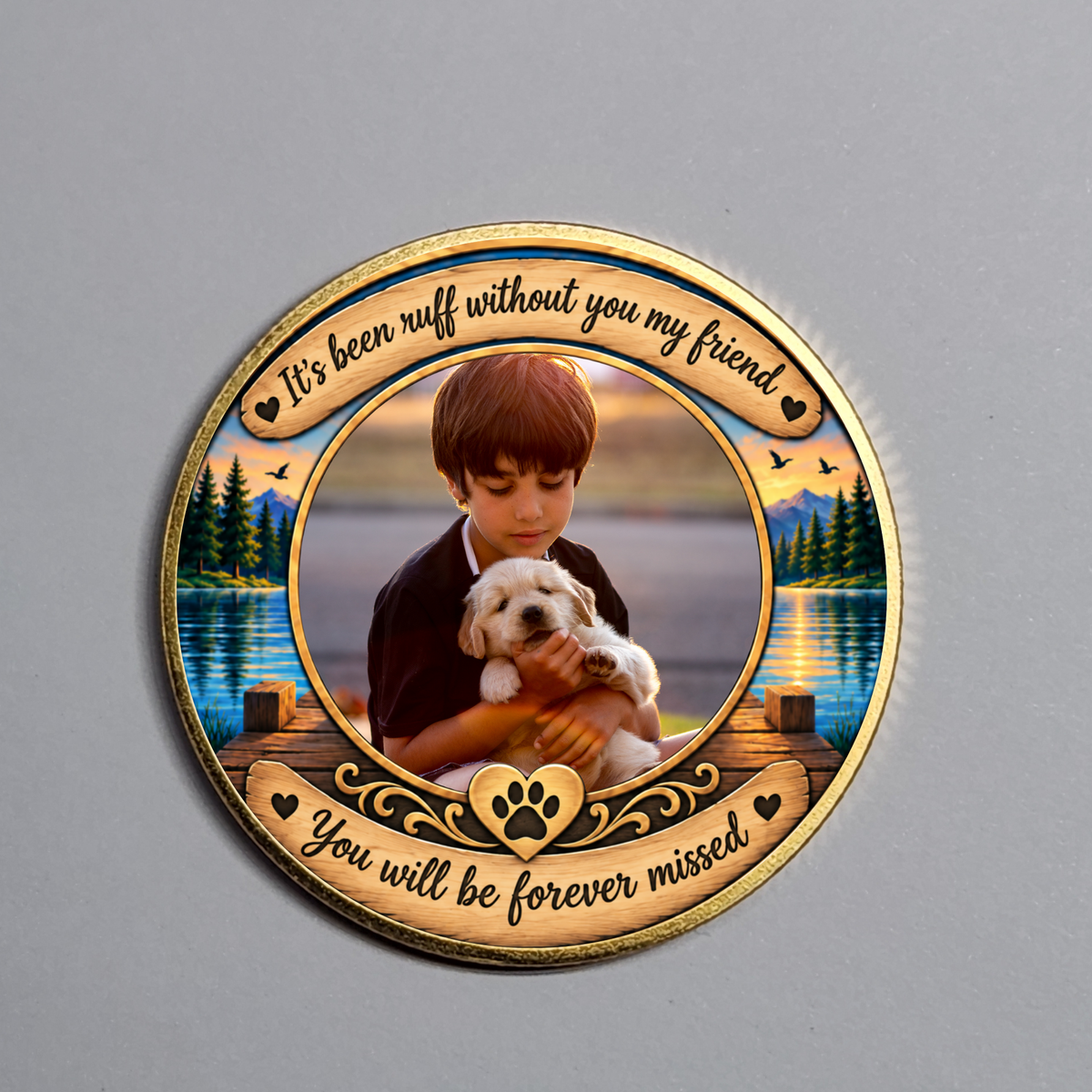 Personalized Dog Memorial Coin – Custom Name, Dates & Photo Keepsake