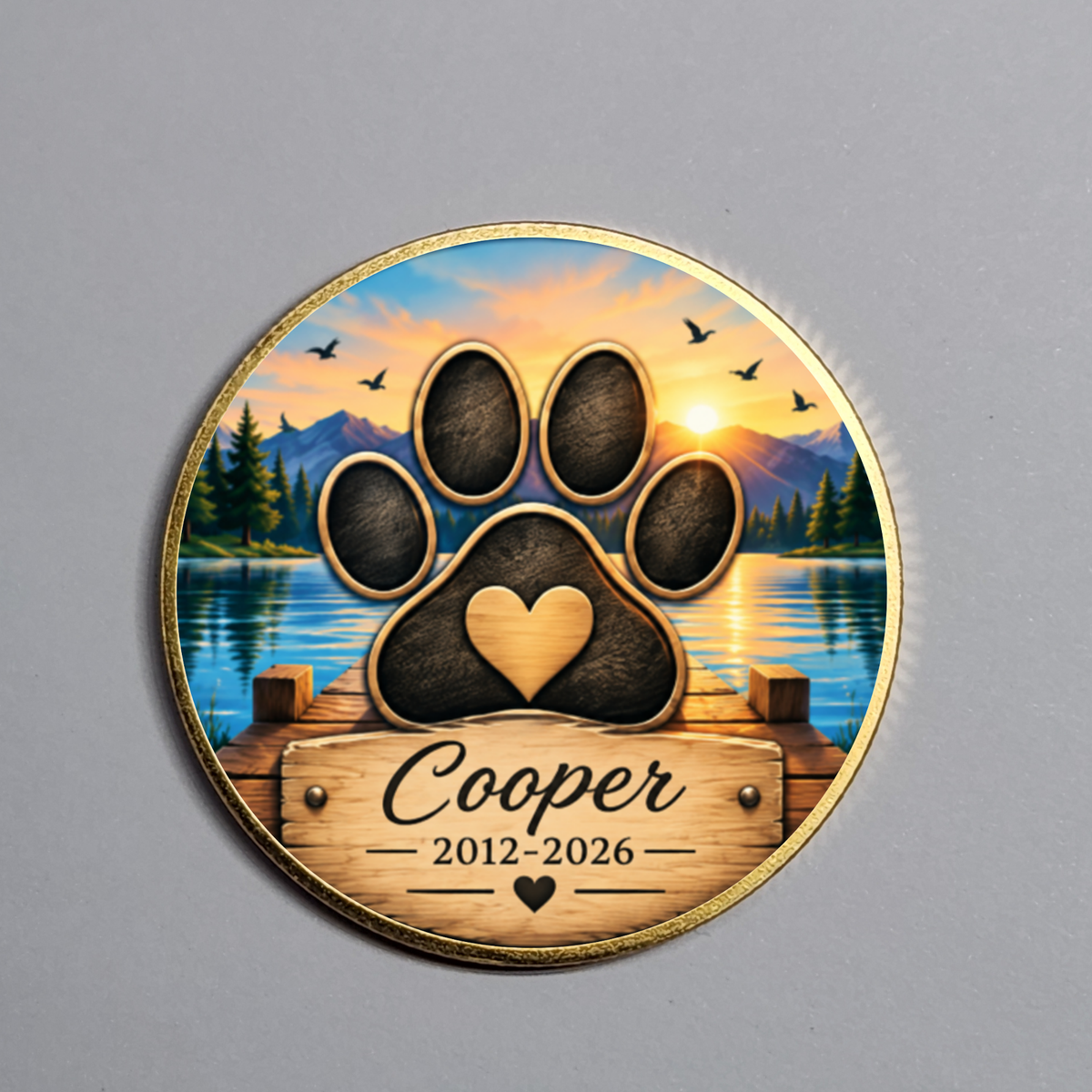 Personalized Dog Memorial Coin – Custom Name, Dates & Photo Keepsake