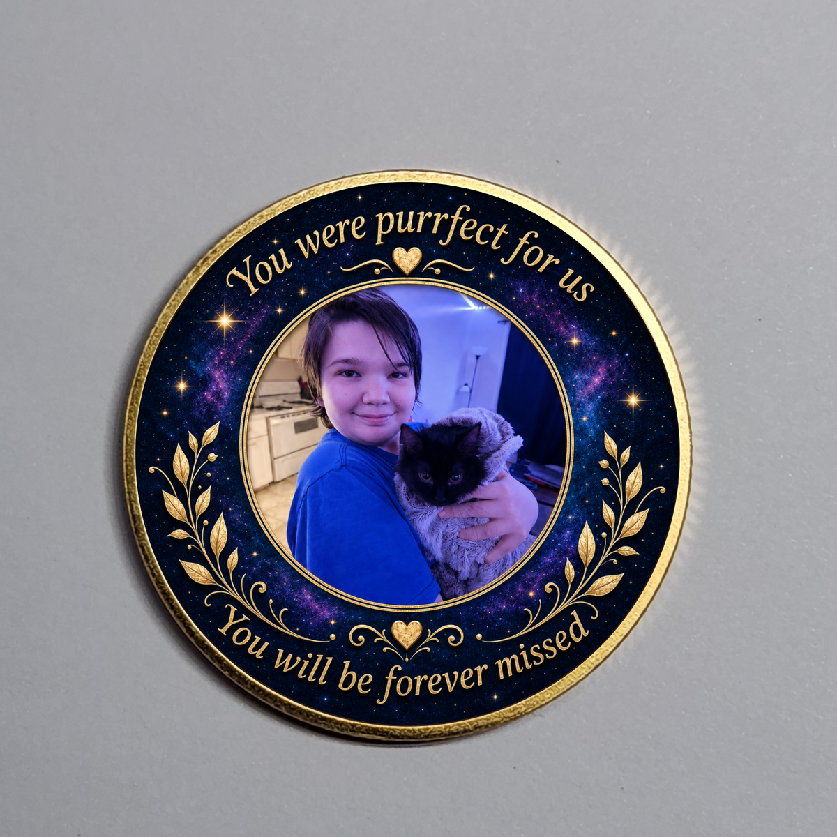 Personalized Cat Memorial Coin – Custom Name, Dates & Photo Keepsake
