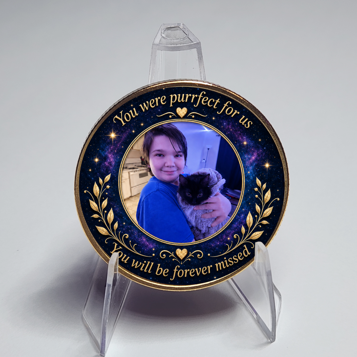 Personalized Cat Memorial Coin – Custom Name, Dates & Photo Keepsake