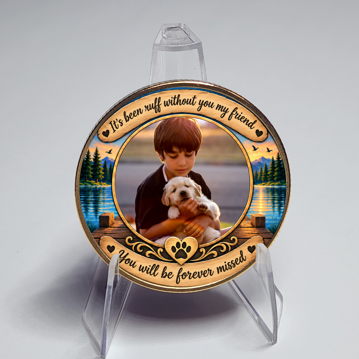 Personalized Dog Memorial Coin – Custom Name, Dates & Photo Keepsake