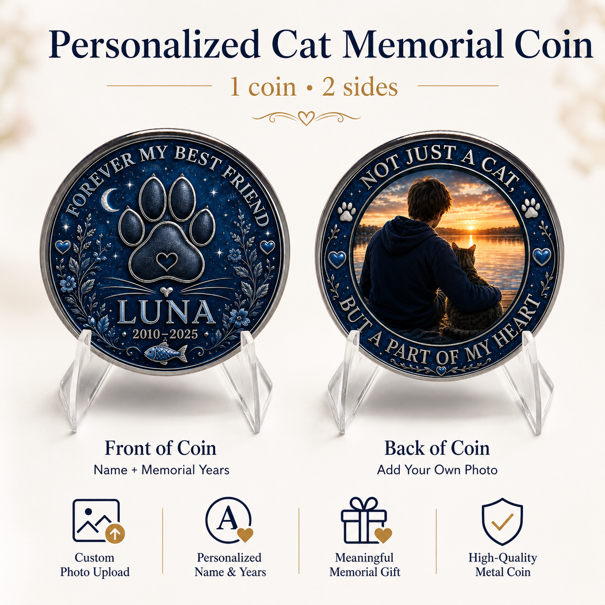 Cat Memorial Coin with Custom Photo – Forever My Best Friend Pet Loss Keepsake