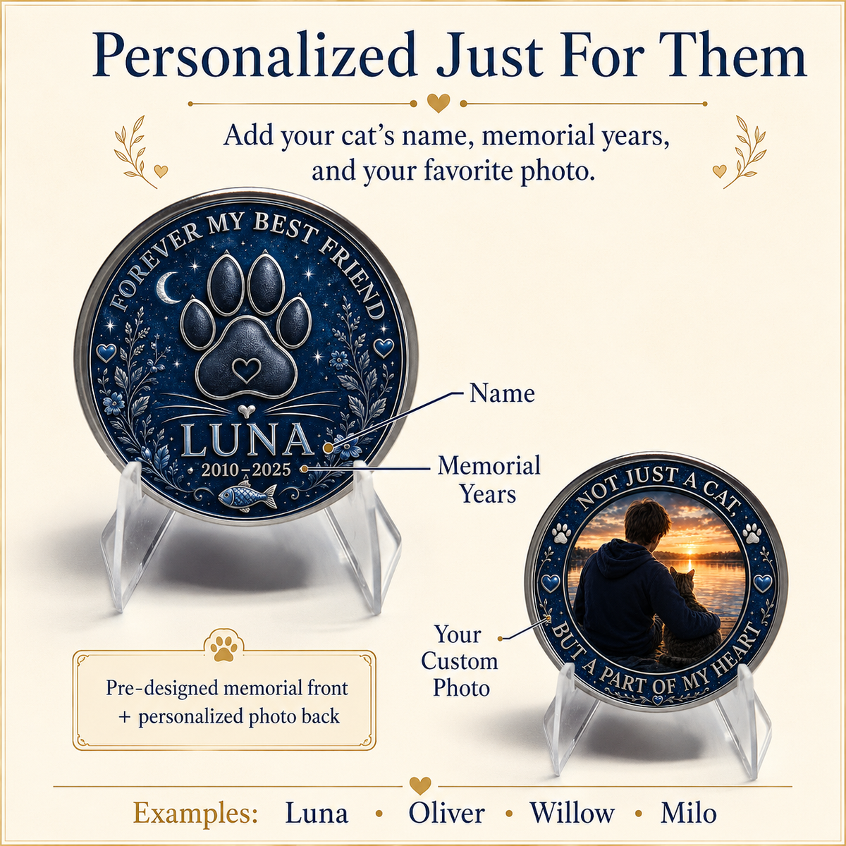 Cat Memorial Coin with Custom Photo – Forever My Best Friend Pet Loss Keepsake