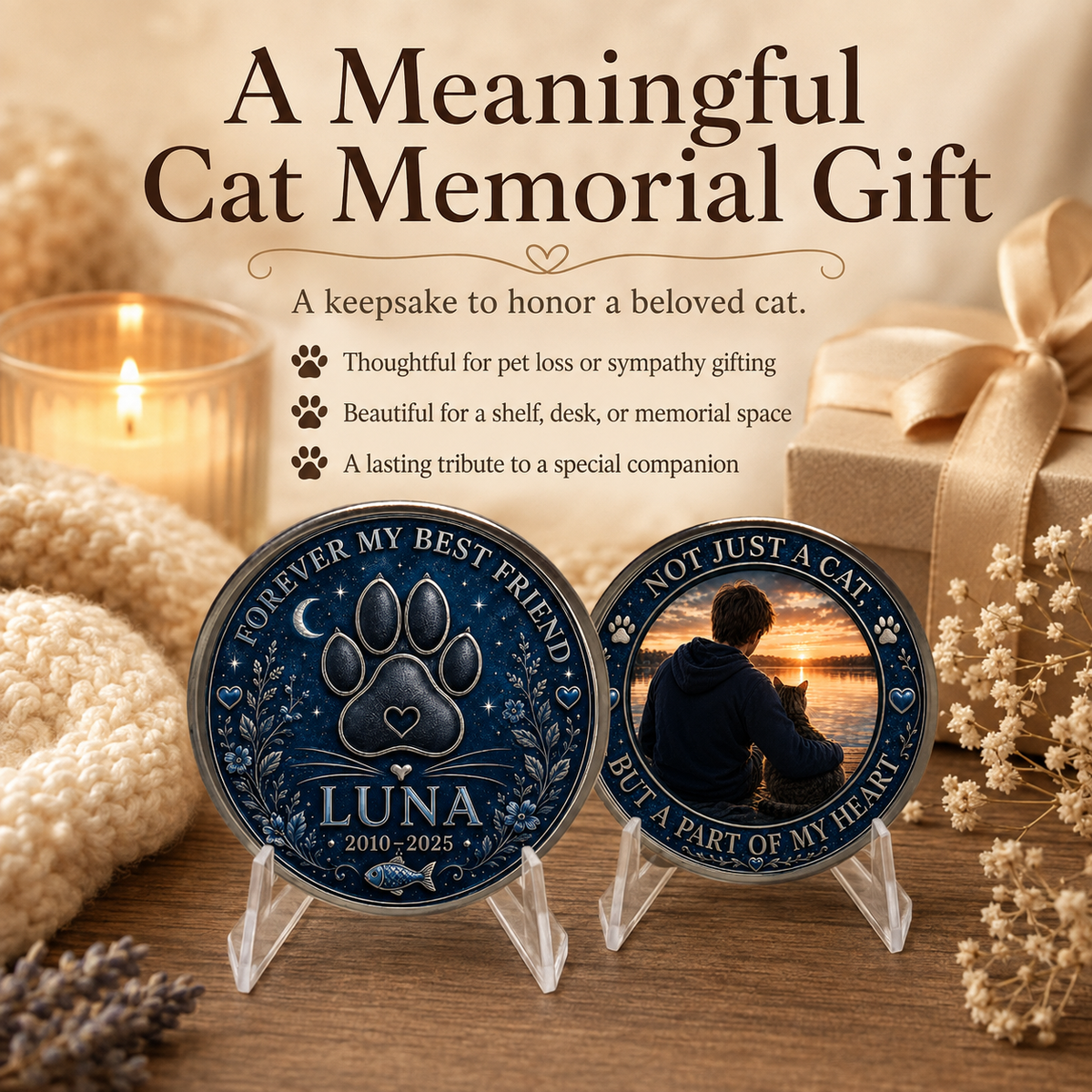 Cat Memorial Coin with Custom Photo – Forever My Best Friend Pet Loss Keepsake