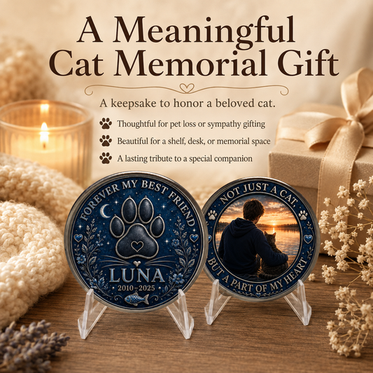 Cat Memorial Coin with Custom Photo – Forever My Best Friend Pet Loss Keepsake