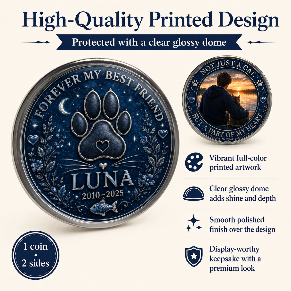 Cat Memorial Coin with Custom Photo – Forever My Best Friend Pet Loss Keepsake