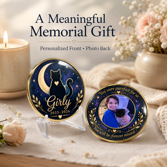 Personalized Cat Memorial Coin – Custom Name, Dates & Photo Keepsake