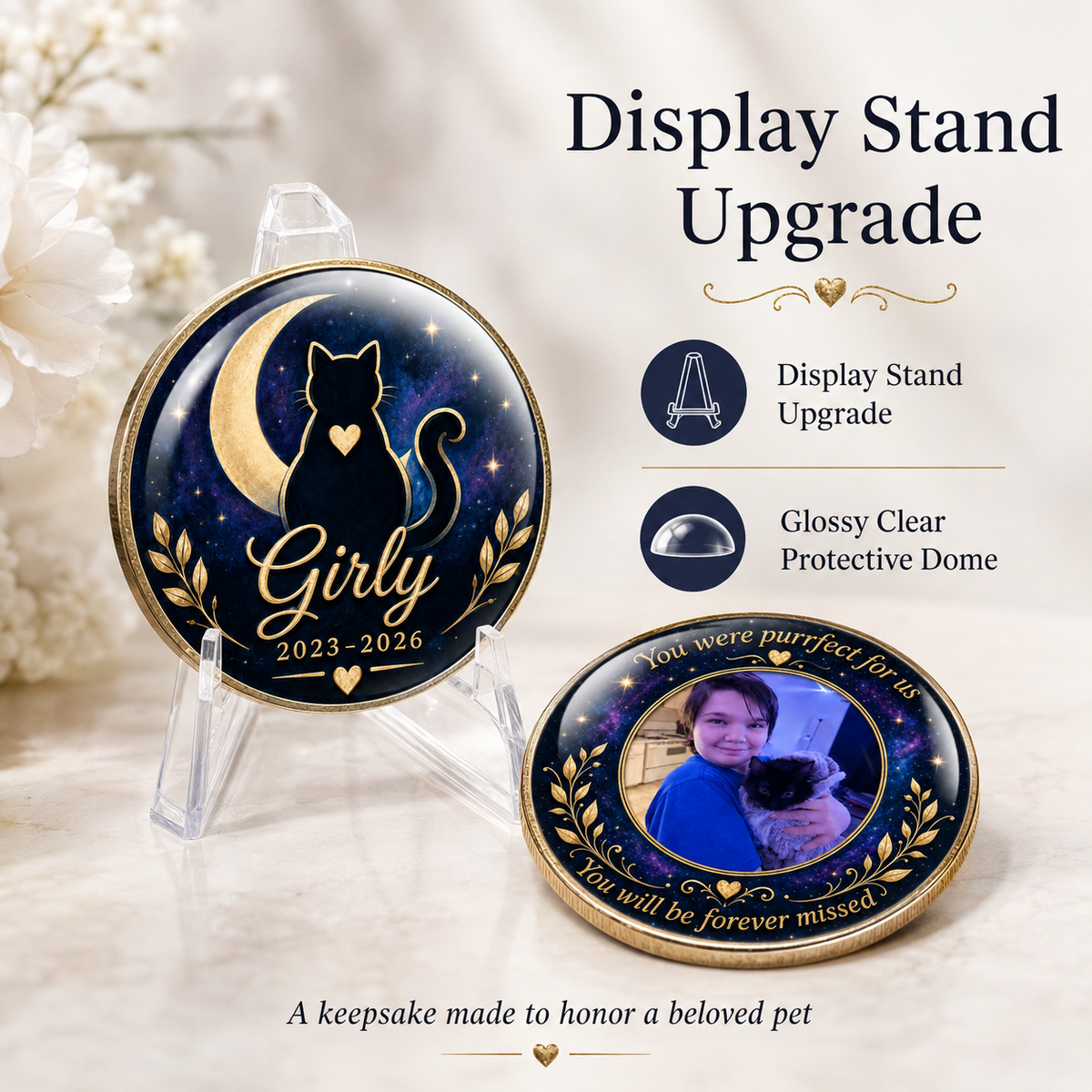 Personalized Cat Memorial Coin – Custom Name, Dates & Photo Keepsake