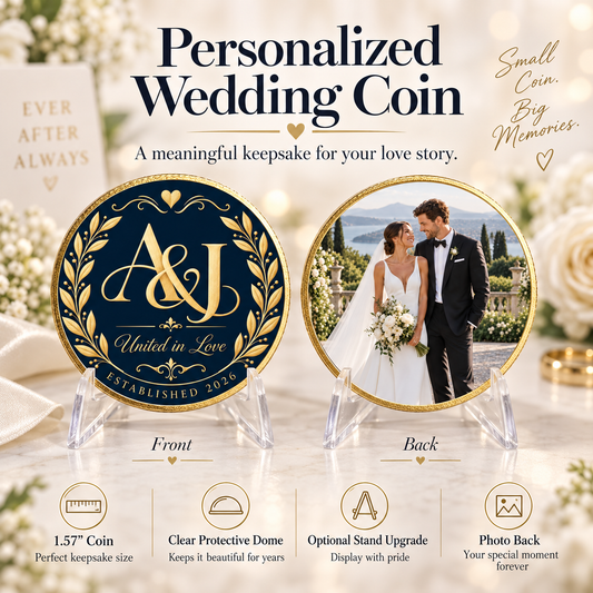 Personalized Wedding Coin – Custom Initials, Date & Photo Keepsake