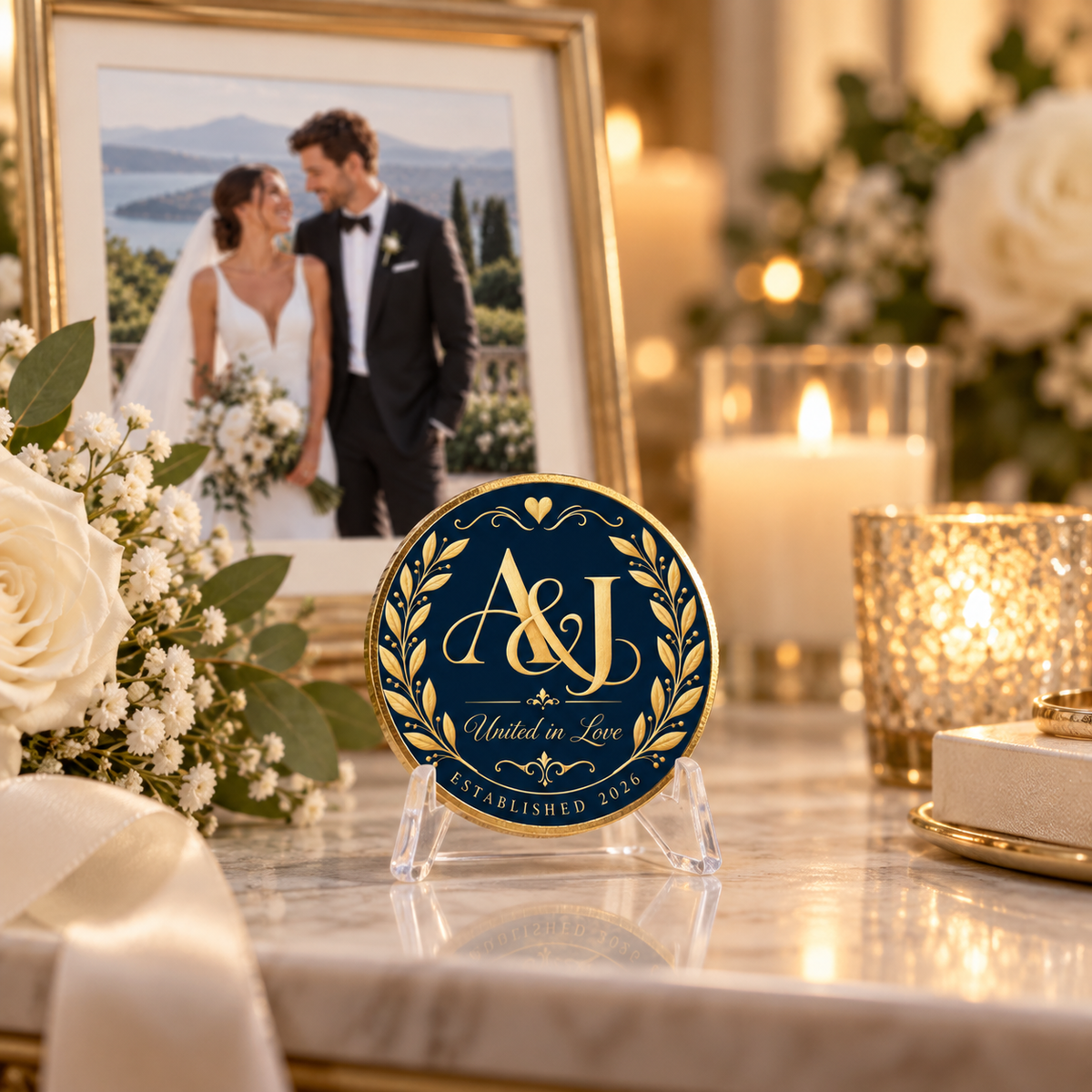 Personalized Wedding Coin – Custom Initials, Date & Photo Keepsake