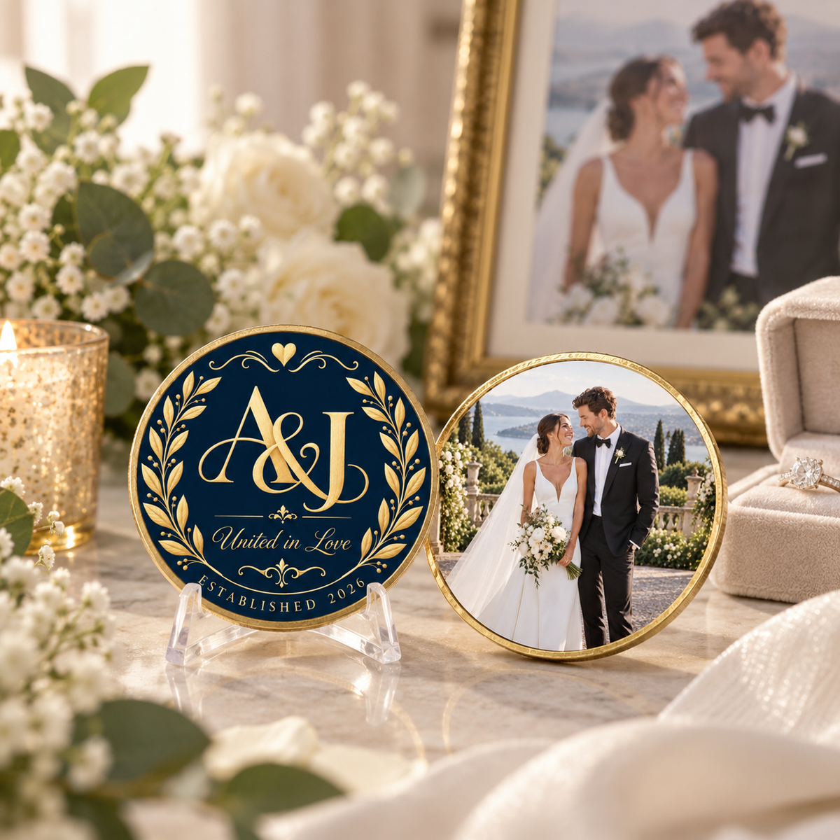 Personalized Wedding Coin – Custom Initials, Date & Photo Keepsake