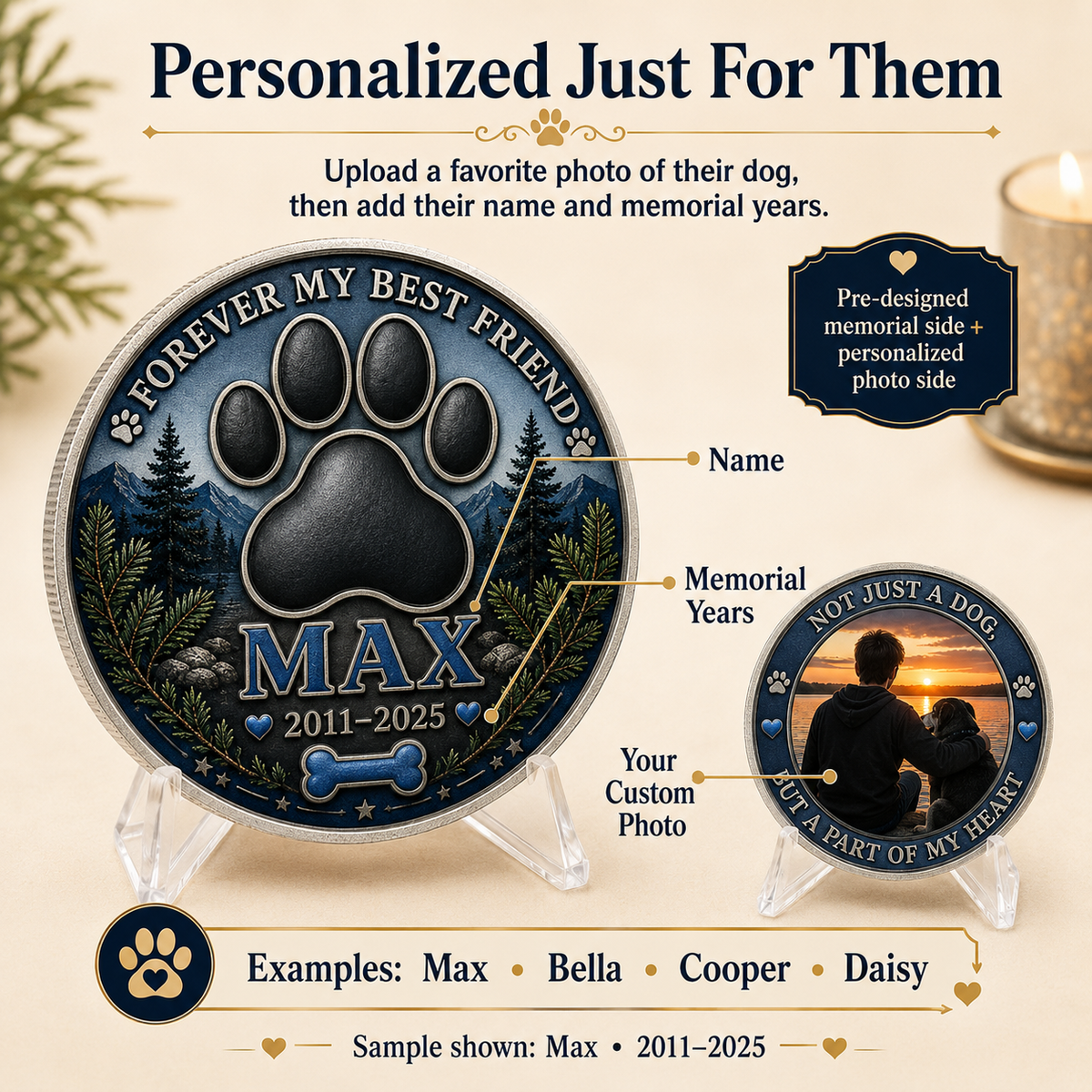 Dog Memorial Coin with Custom Photo – Forever My Best Friend Pet Loss Keepsake