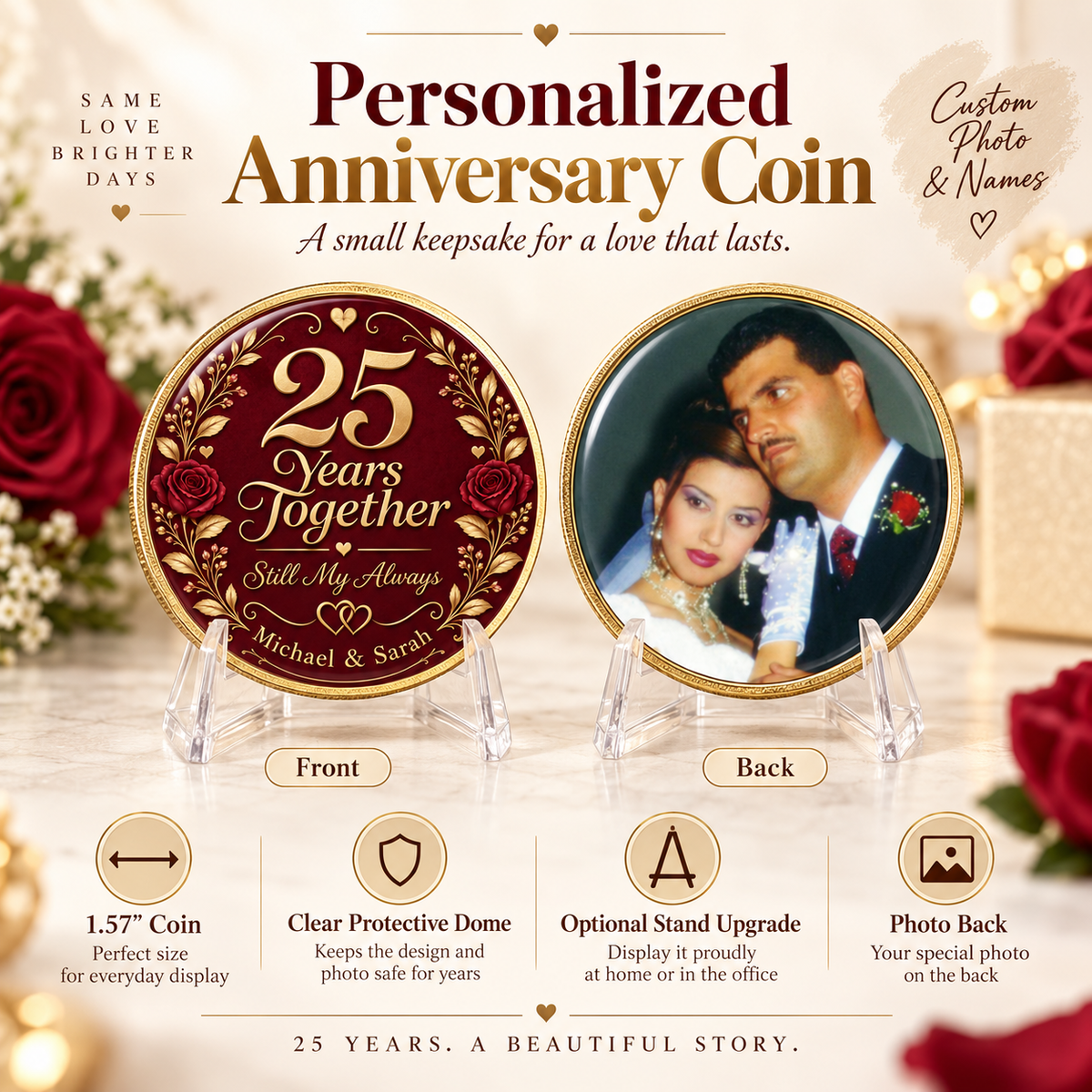 Personalized Anniversary Coin – Custom Years, Names & Photo Keepsake