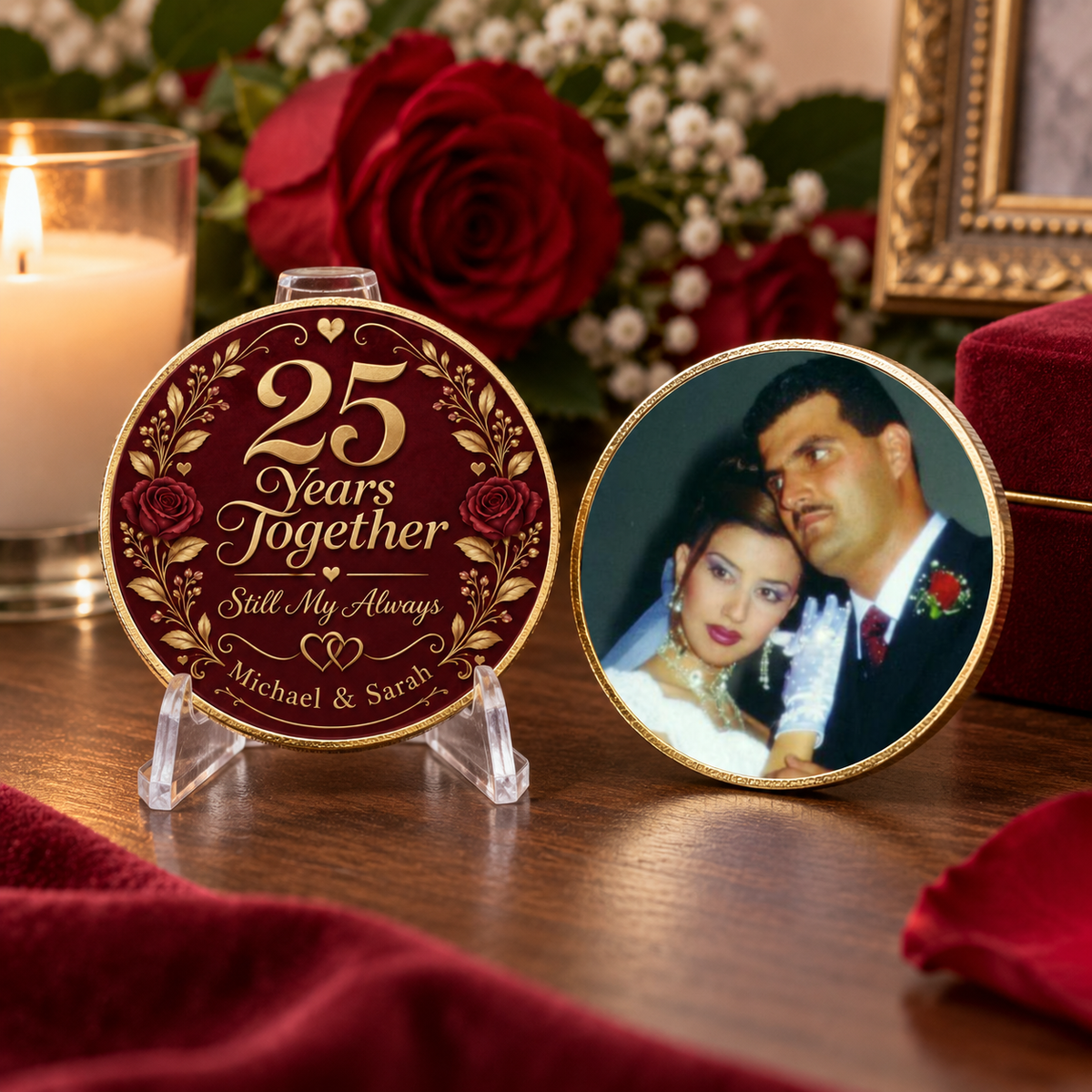 Personalized Anniversary Coin – Custom Years, Names & Photo Keepsake
