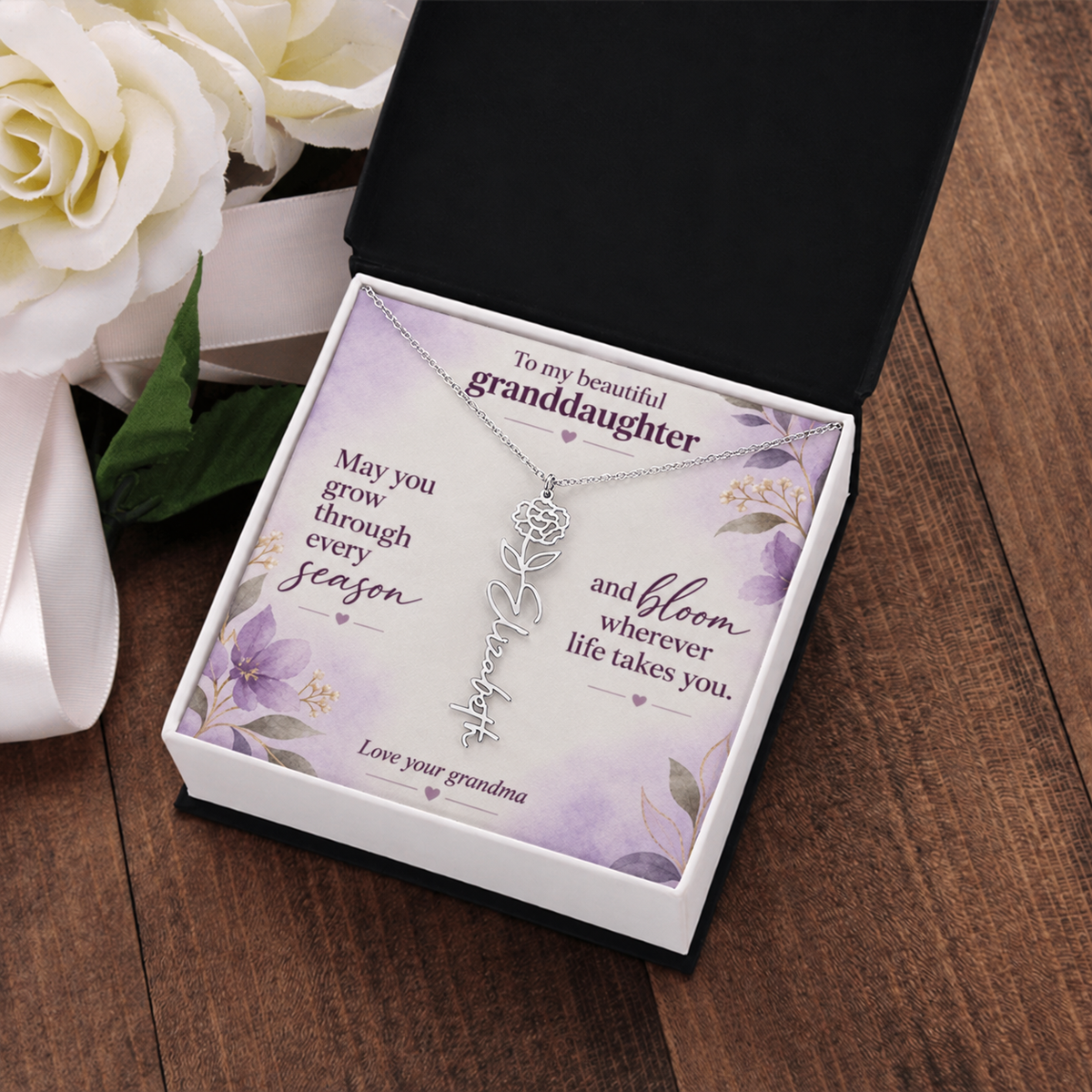 To My Granddaughter Personalized Birth Flower Name Necklace – Custom Name Jewelry Gift from Grandma