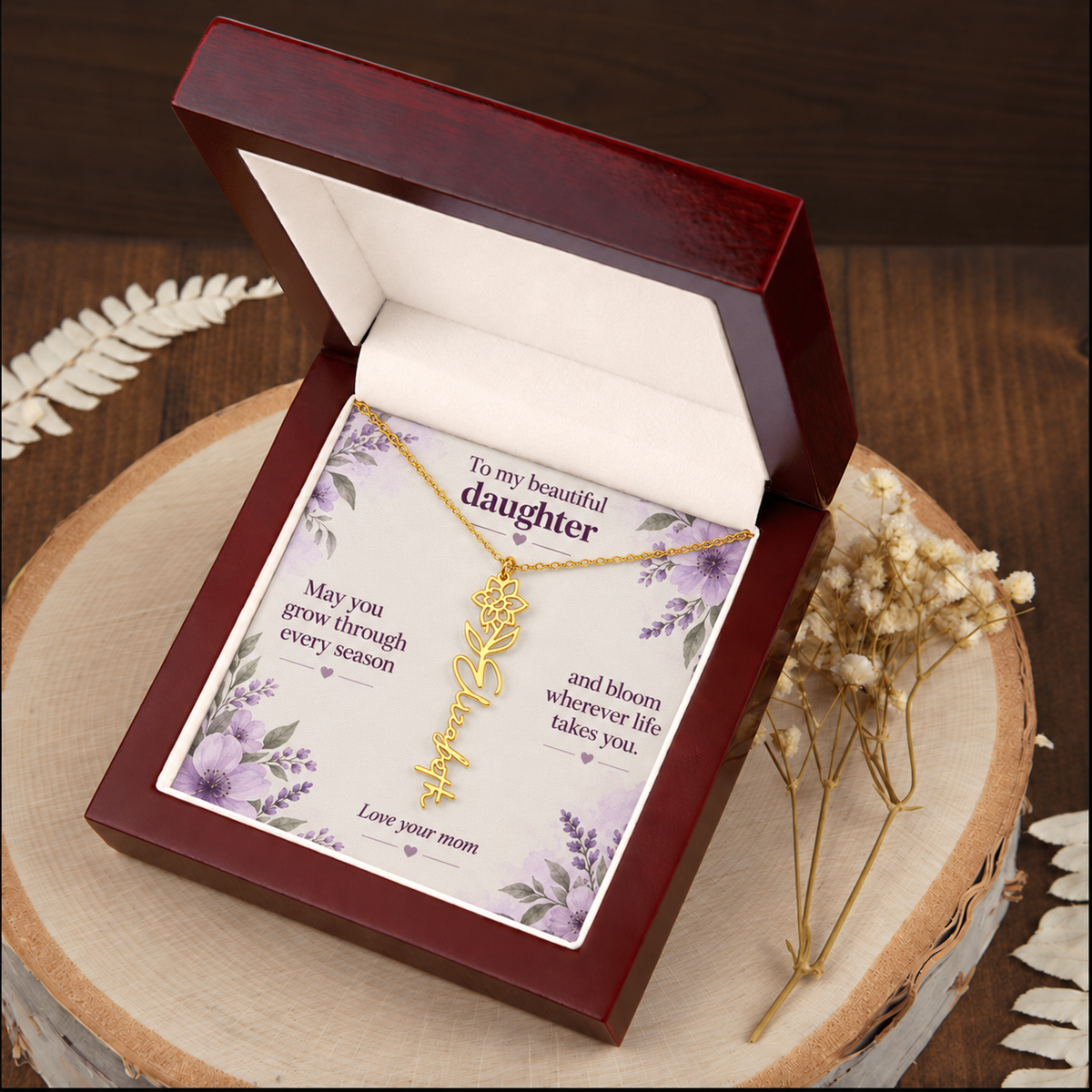 To My Daughter Personalized Birth Flower Name Necklace