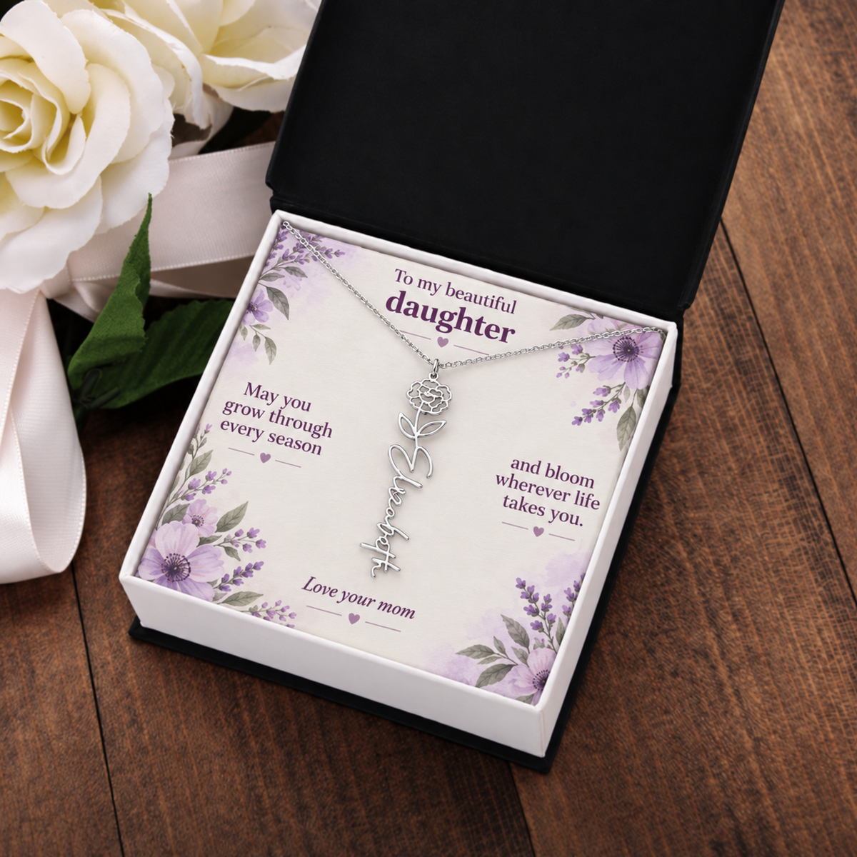 To My Daughter Personalized Birth Flower Name Necklace