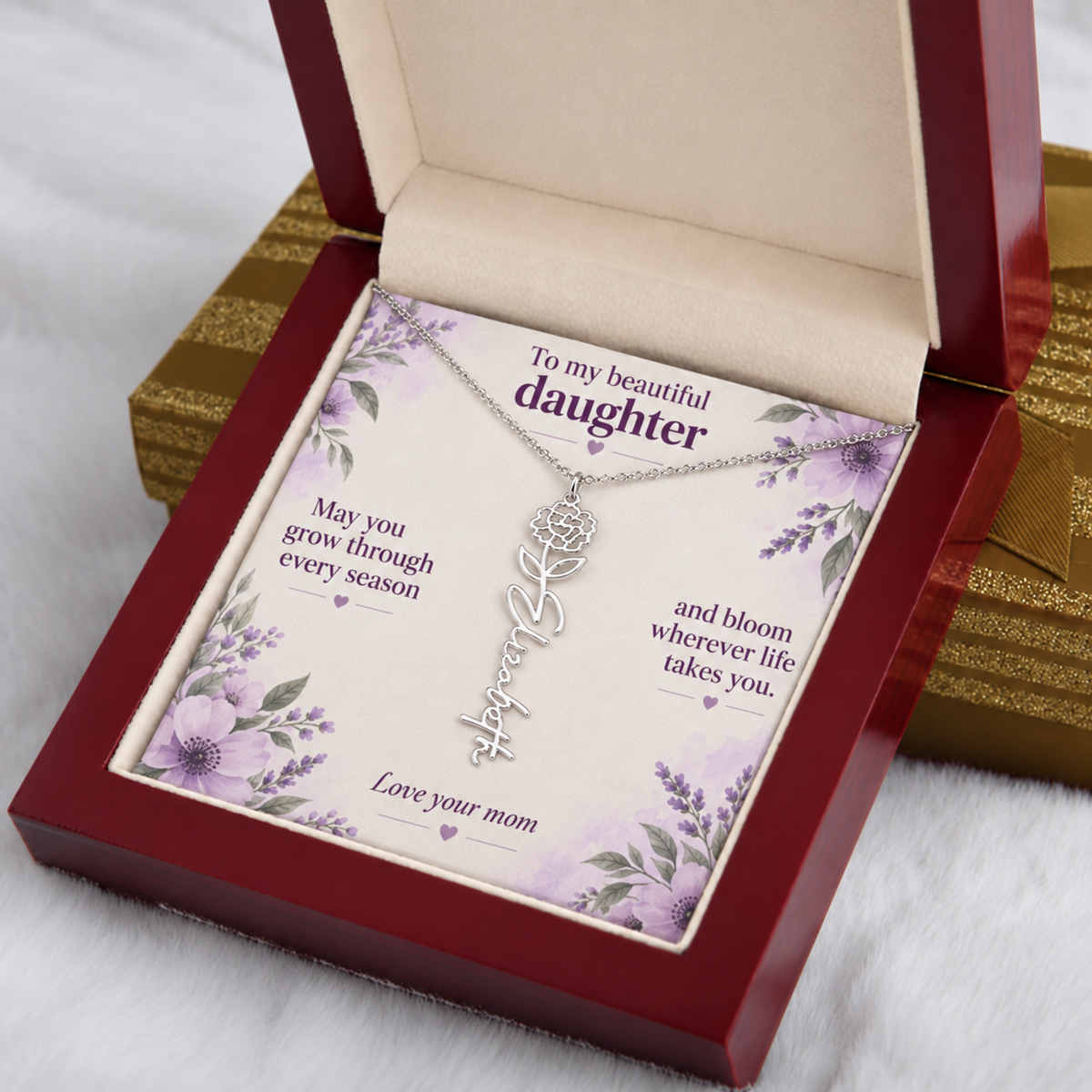 To My Daughter Personalized Birth Flower Name Necklace