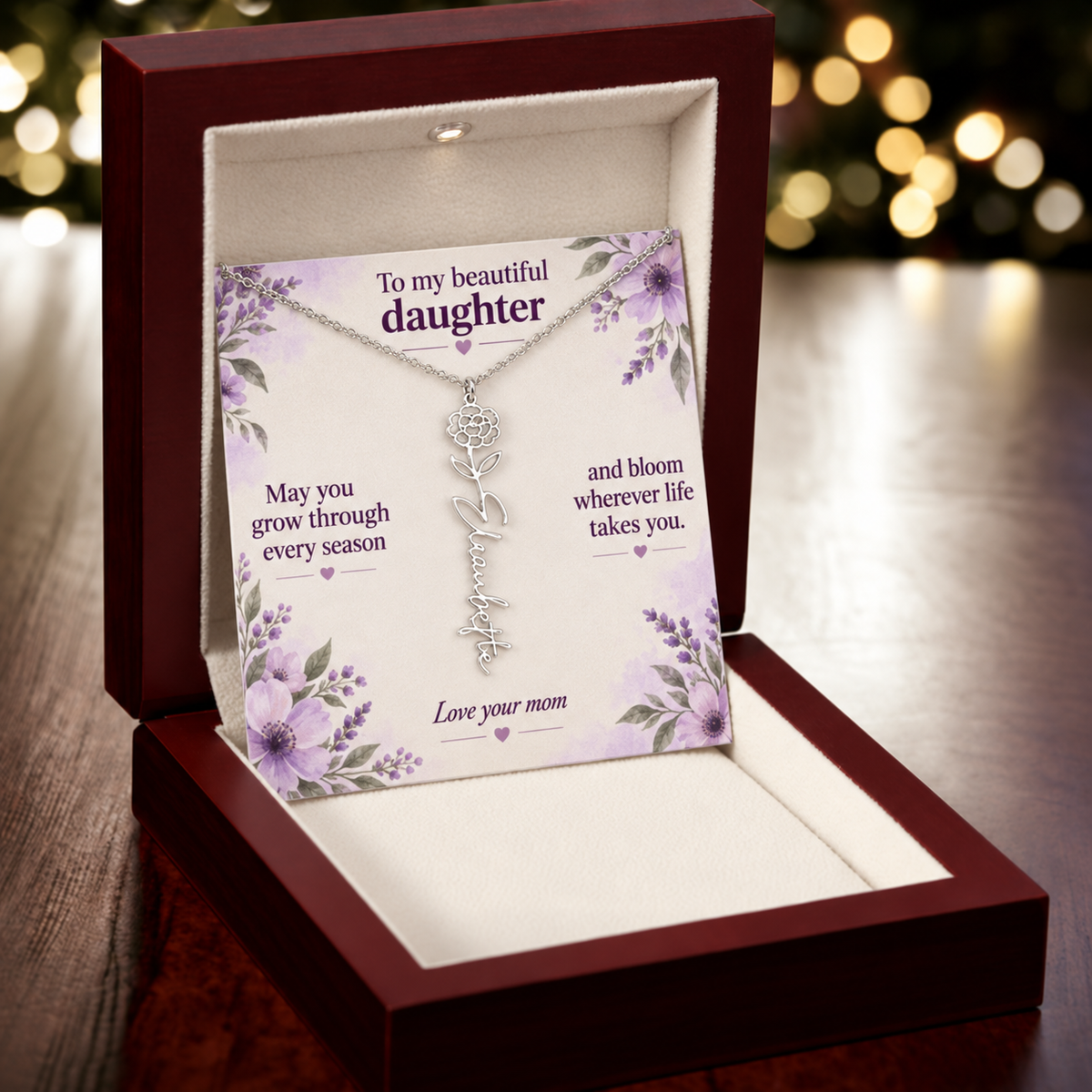 To My Daughter Personalized Birth Flower Name Necklace