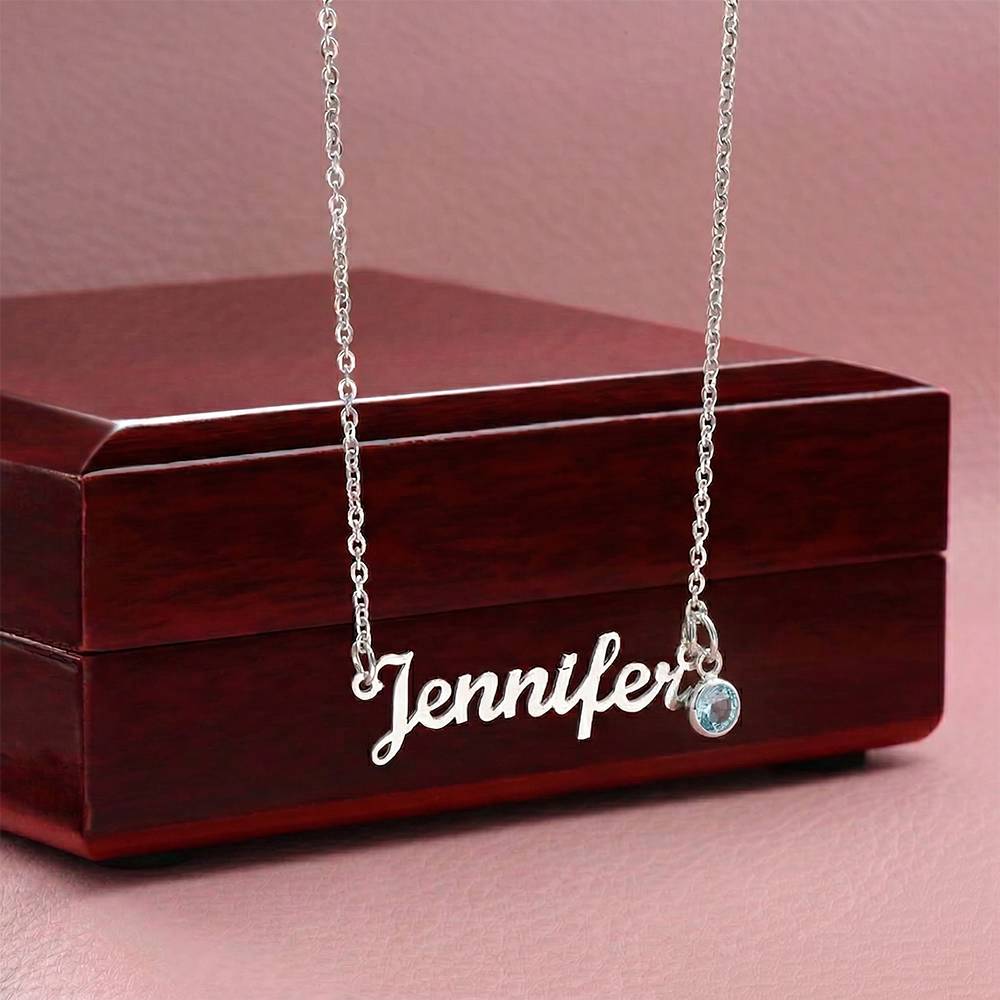 Custom Birthstone Name Necklace