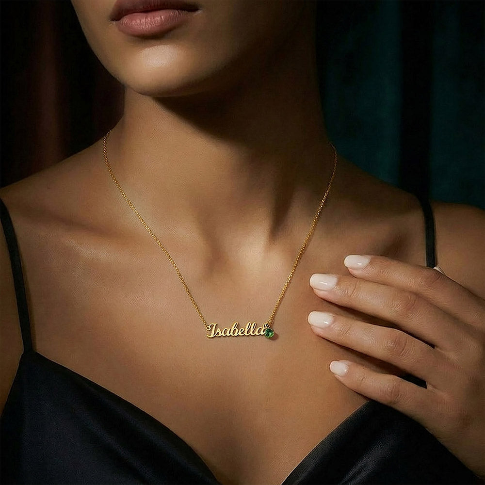 Custom Birthstone Name Necklace