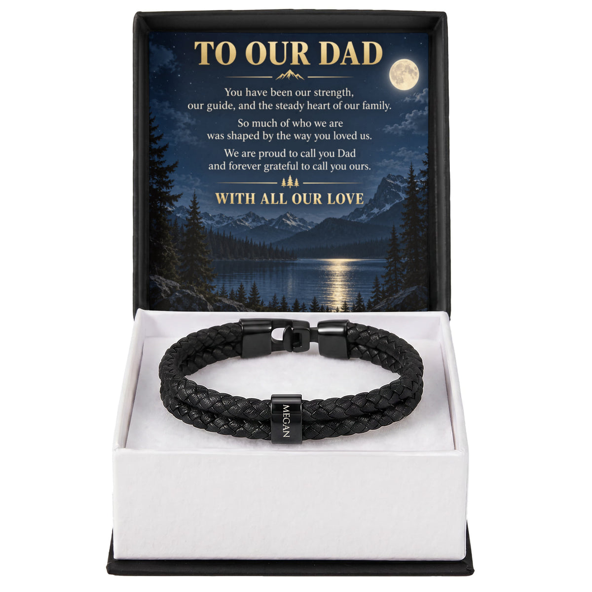 Dad Name Bracelet – “To Our Dad” Moonlit Mountain Family Gift