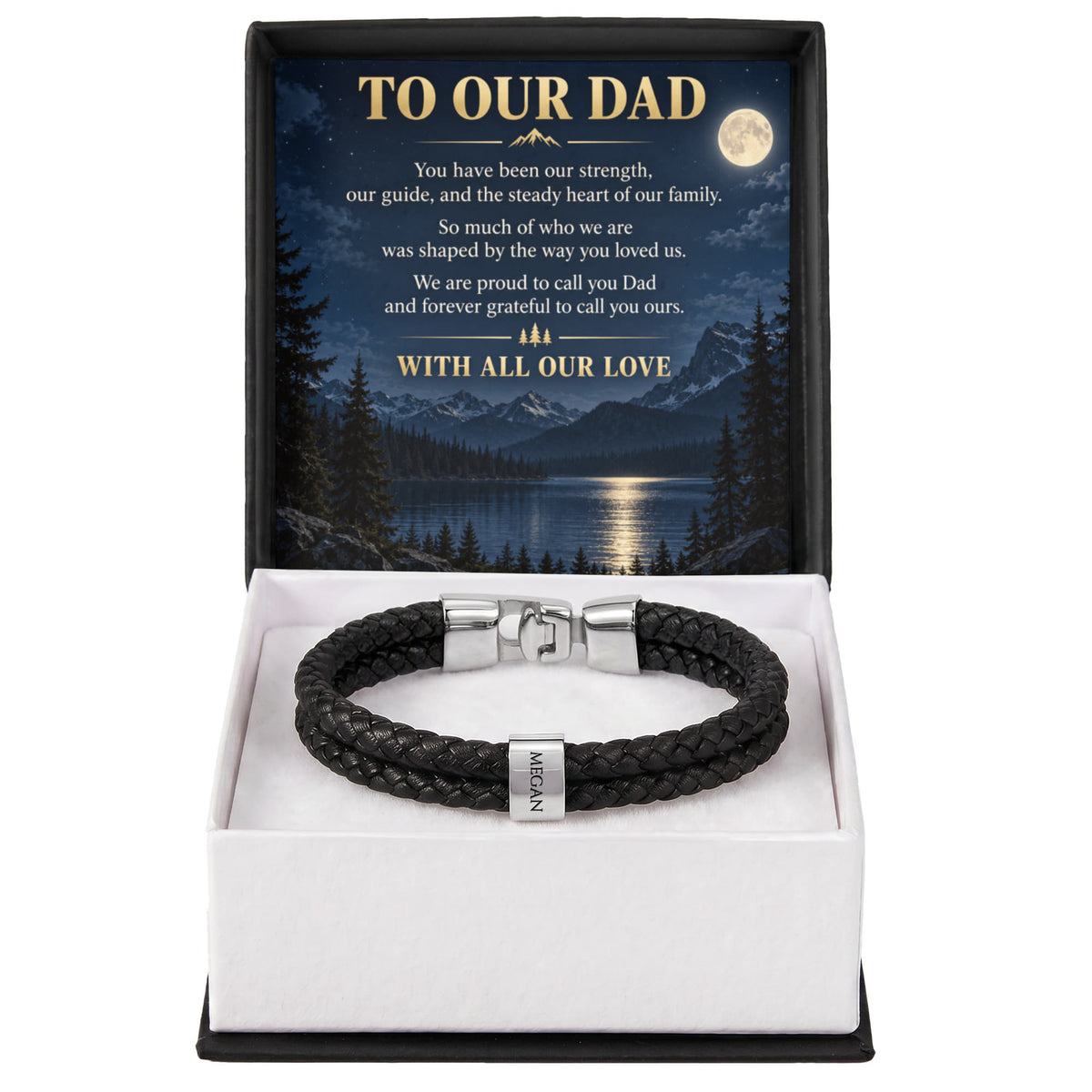 Dad Name Bracelet – “To Our Dad” Moonlit Mountain Family Gift