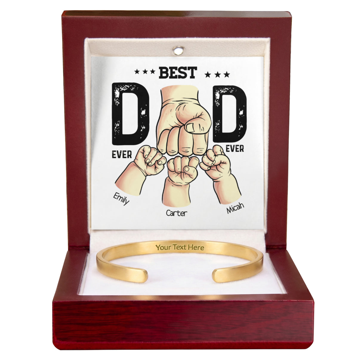 Best Dad Ever Personalized Kids Fist Bump Engraved Cuff Bracelet Gift Set