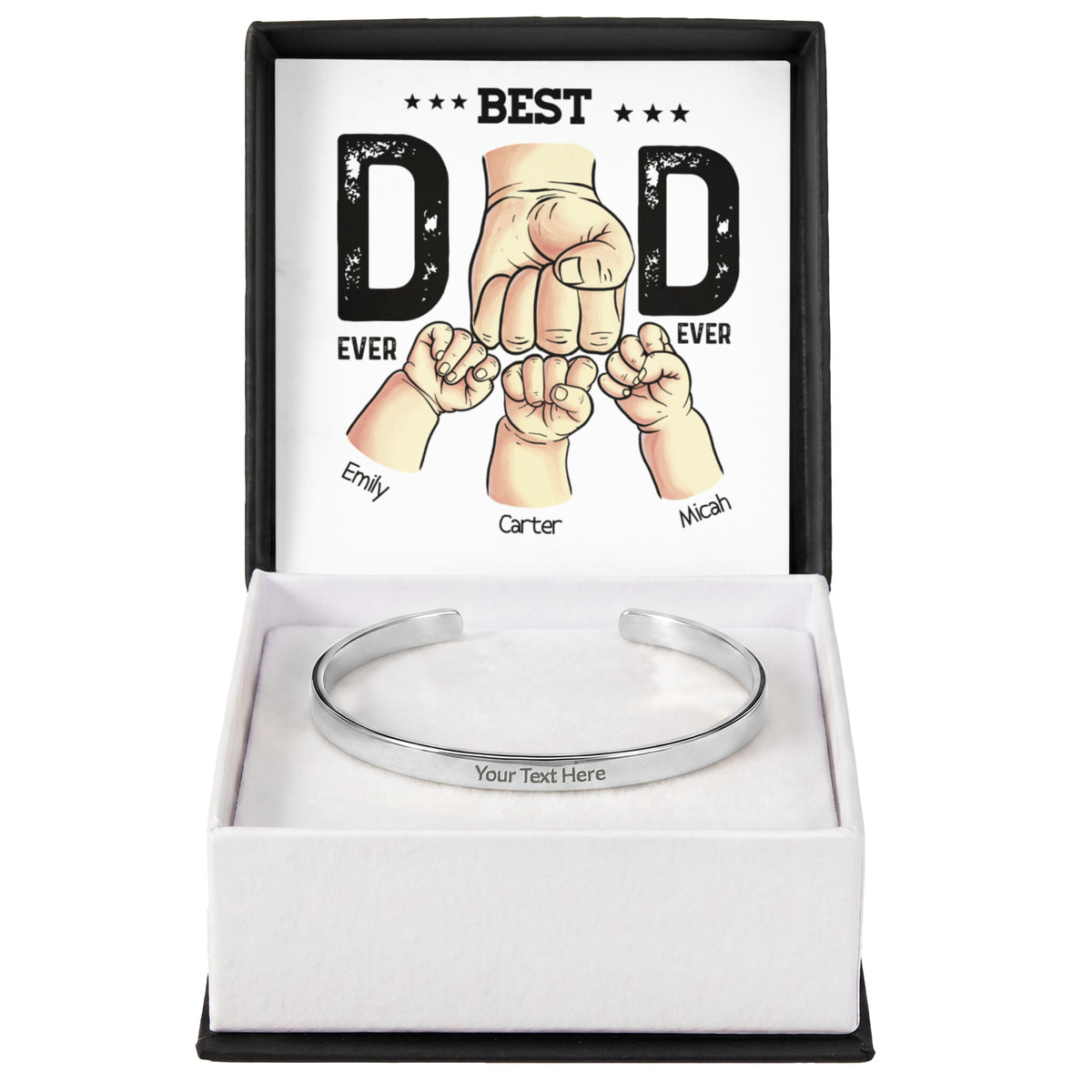 Best Dad Ever Personalized Kids Fist Bump Engraved Cuff Bracelet Gift Set