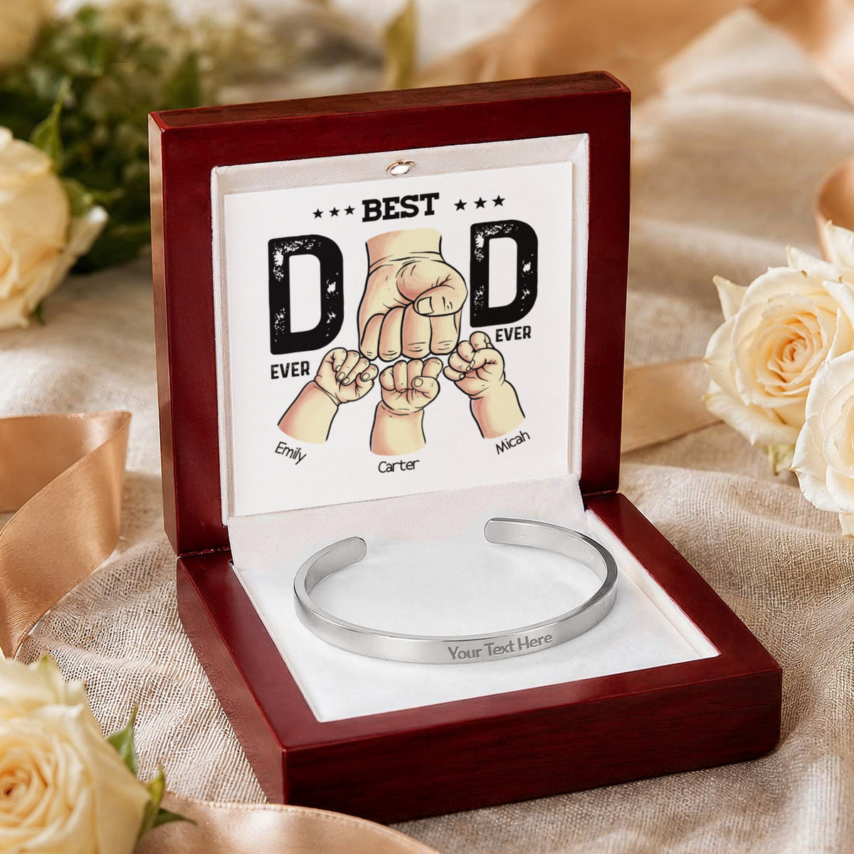 Best Dad Ever Personalized Kids Fist Bump Engraved Cuff Bracelet Gift Set