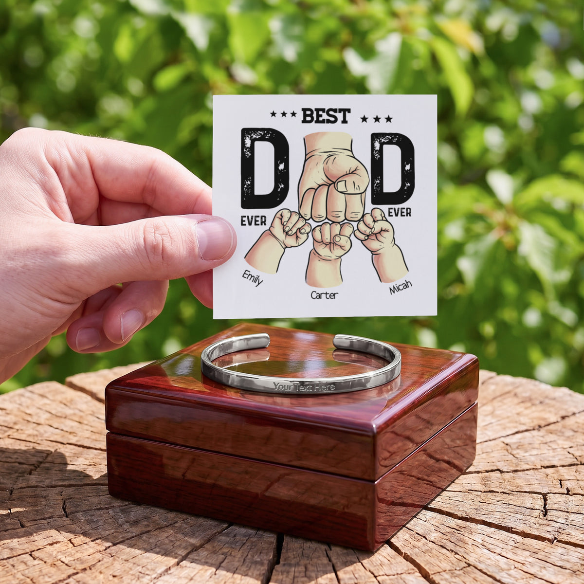 Best Dad Ever Personalized Kids Fist Bump Engraved Cuff Bracelet Gift Set