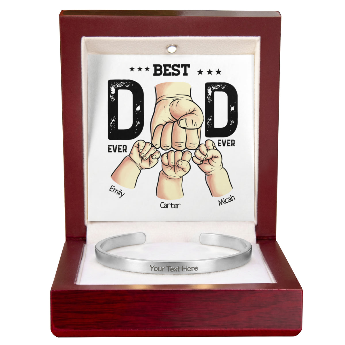Best Dad Ever Personalized Kids Fist Bump Engraved Cuff Bracelet Gift Set