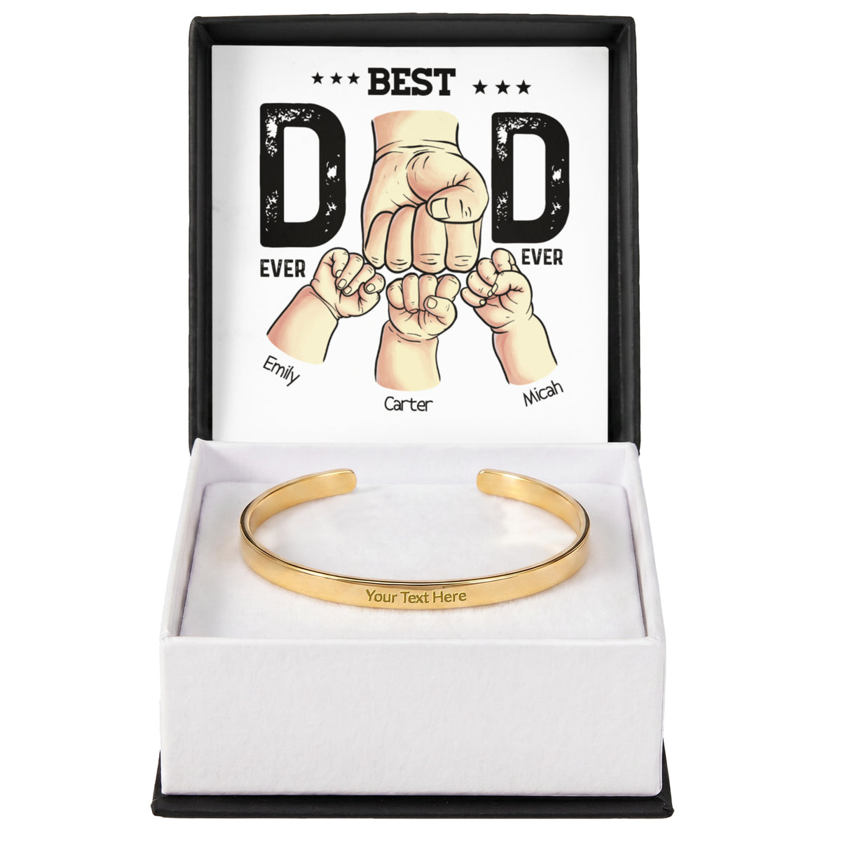 Best Dad Ever Personalized Kids Fist Bump Engraved Cuff Bracelet Gift Set