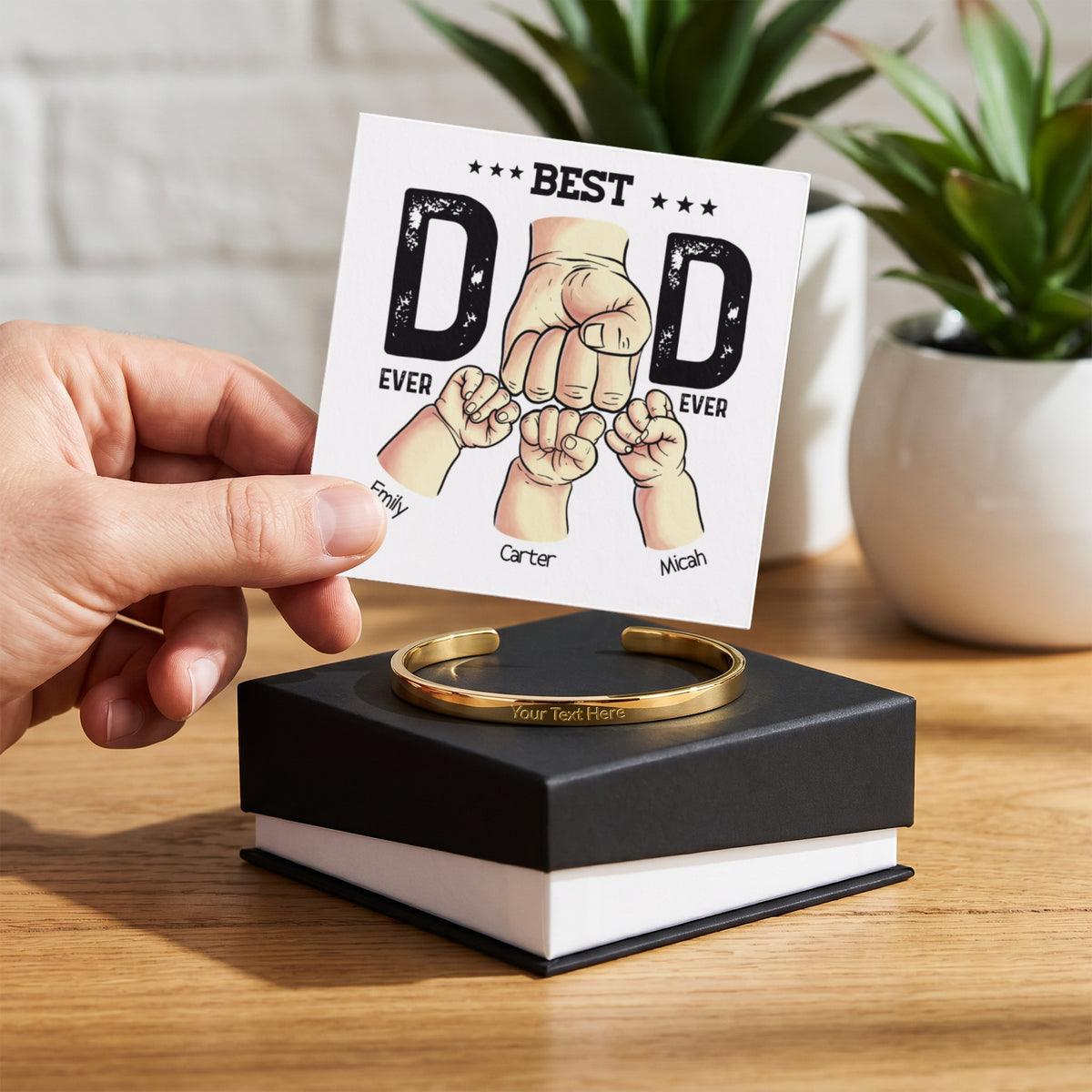 Best Dad Ever Personalized Kids Fist Bump Engraved Cuff Bracelet Gift Set