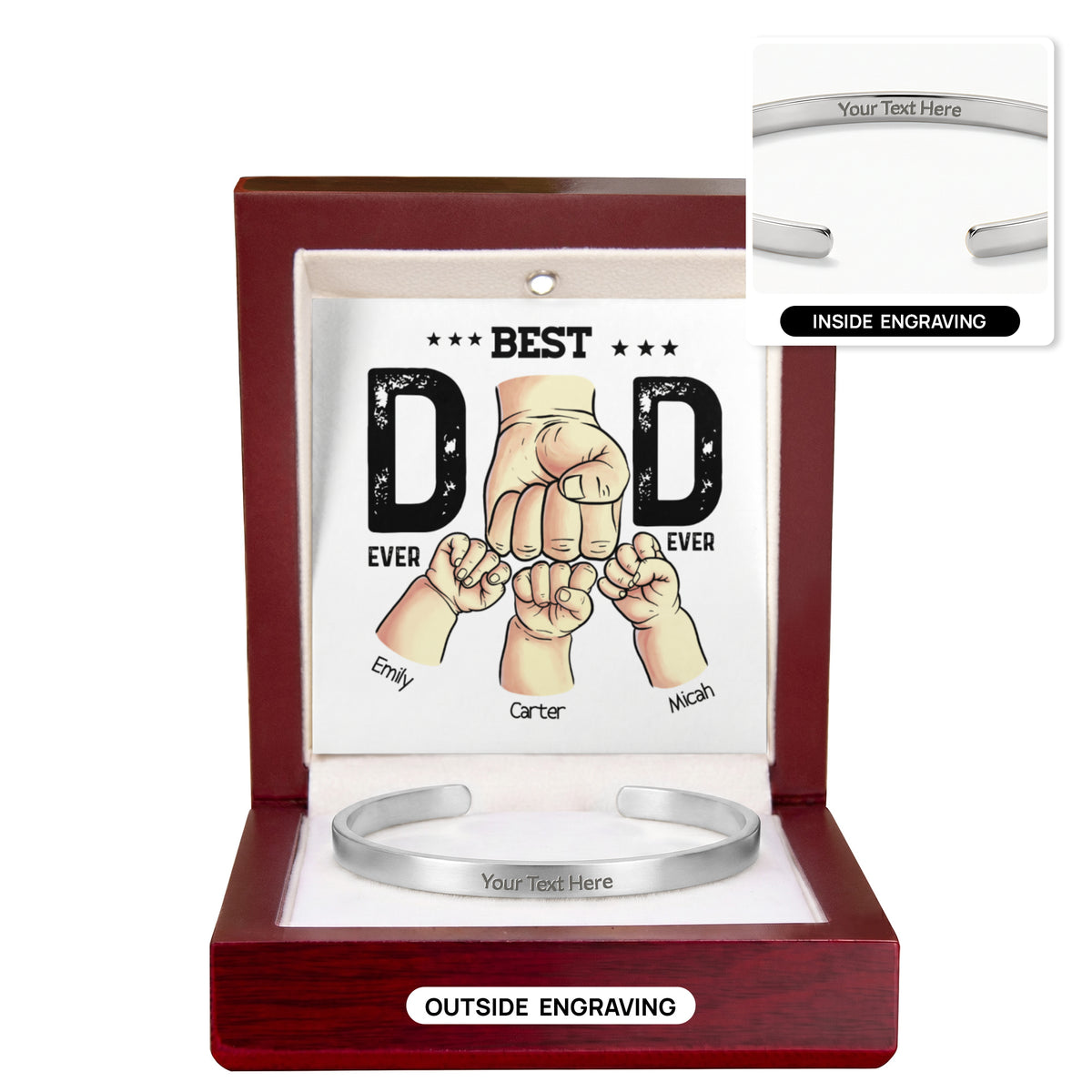 Best Dad Ever Personalized Kids Fist Bump Engraved Cuff Bracelet Gift Set