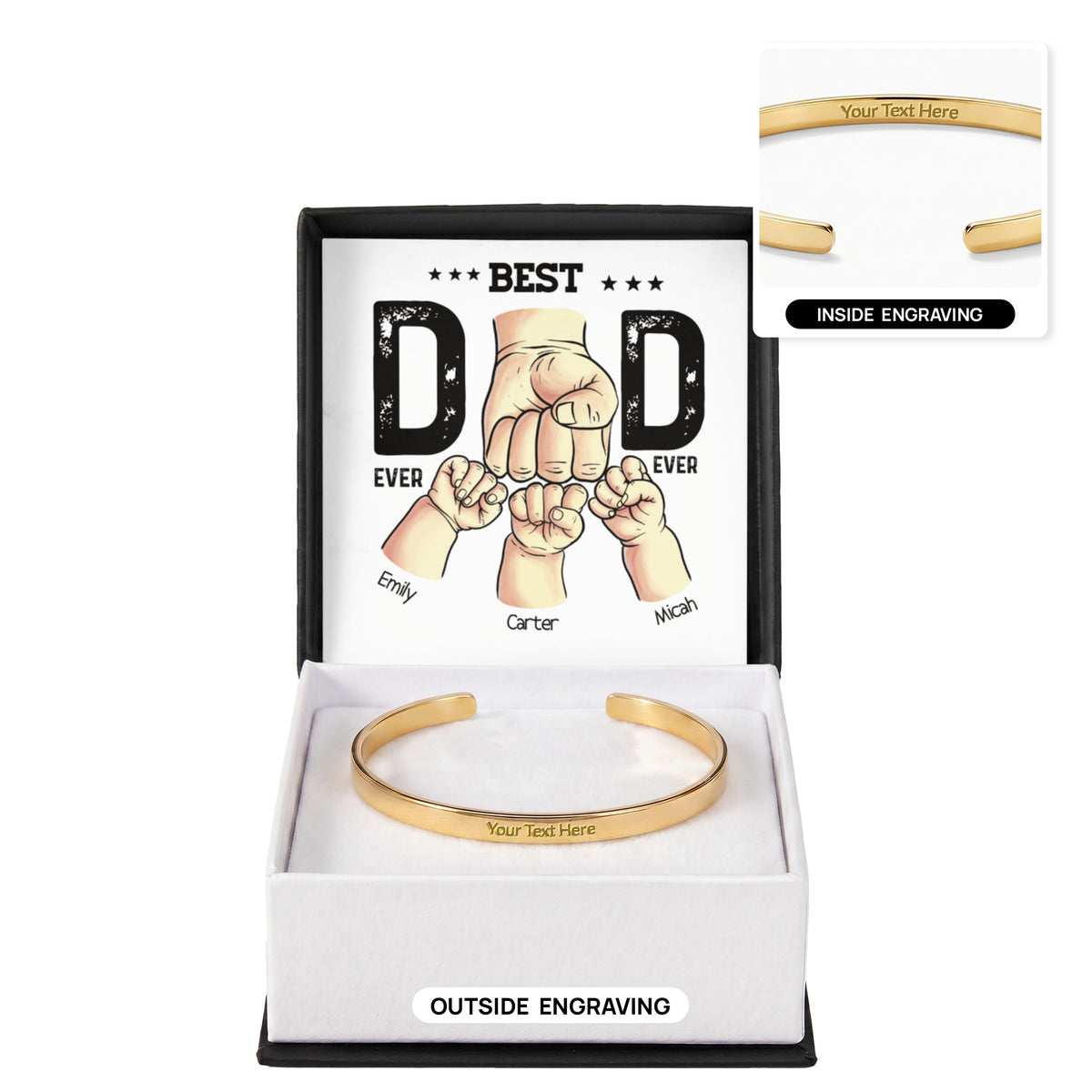 Best Dad Ever Personalized Kids Fist Bump Engraved Cuff Bracelet Gift Set