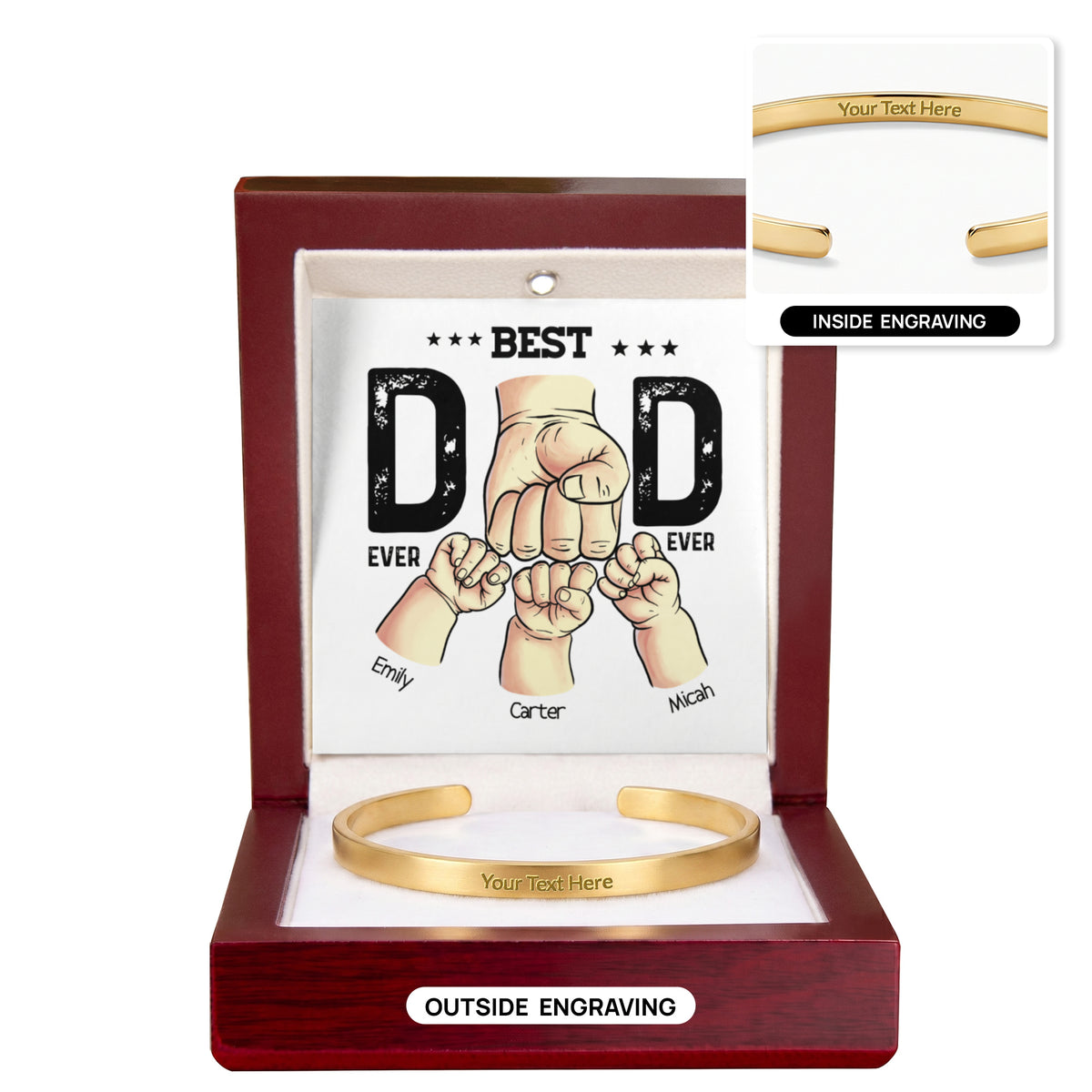 Best Dad Ever Personalized Kids Fist Bump Engraved Cuff Bracelet Gift Set