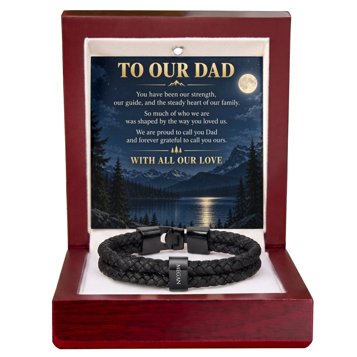 Dad Name Bracelet – “To Our Dad” Moonlit Mountain Family Gift