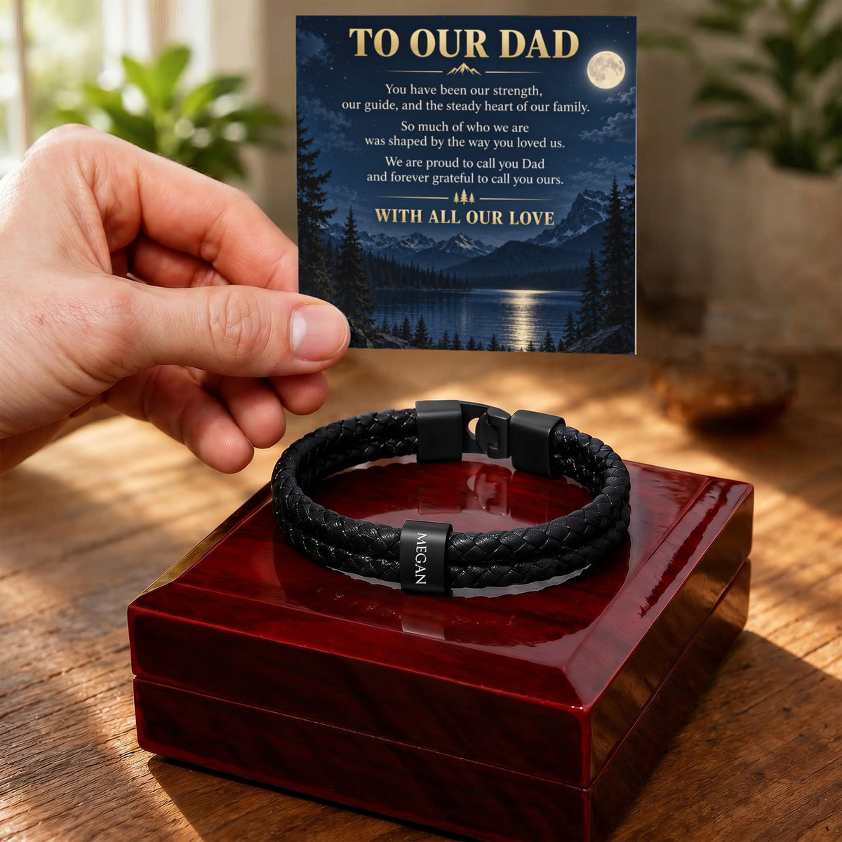 Dad Name Bracelet – “To Our Dad” Moonlit Mountain Family Gift