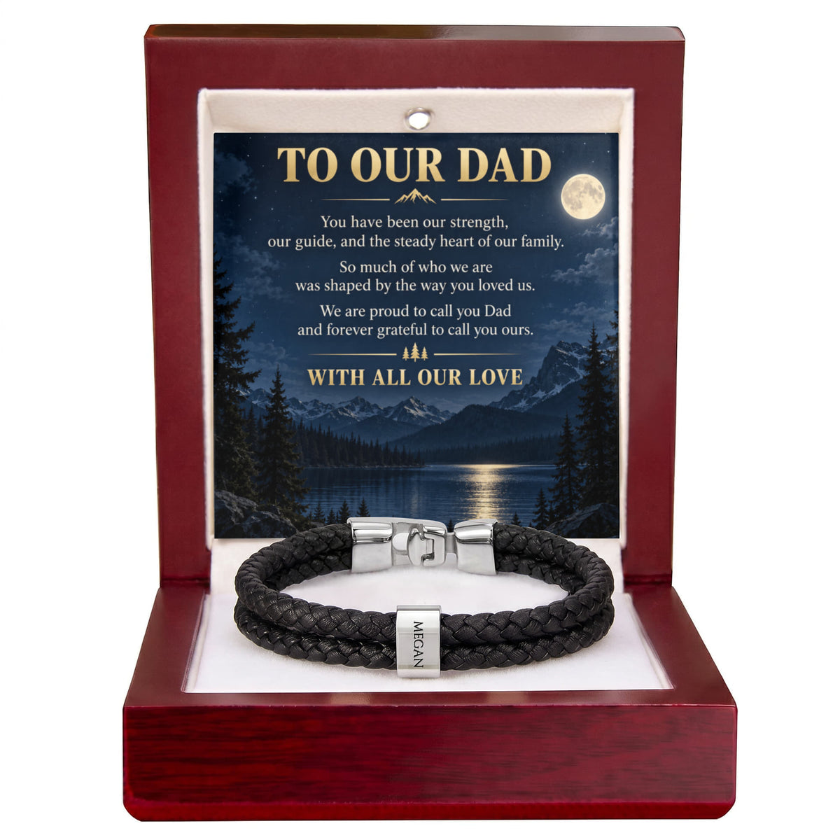 Dad Name Bracelet – “To Our Dad” Moonlit Mountain Family Gift