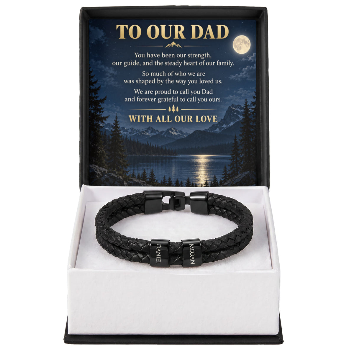 Dad Name Bracelet – “To Our Dad” Moonlit Mountain Family Gift