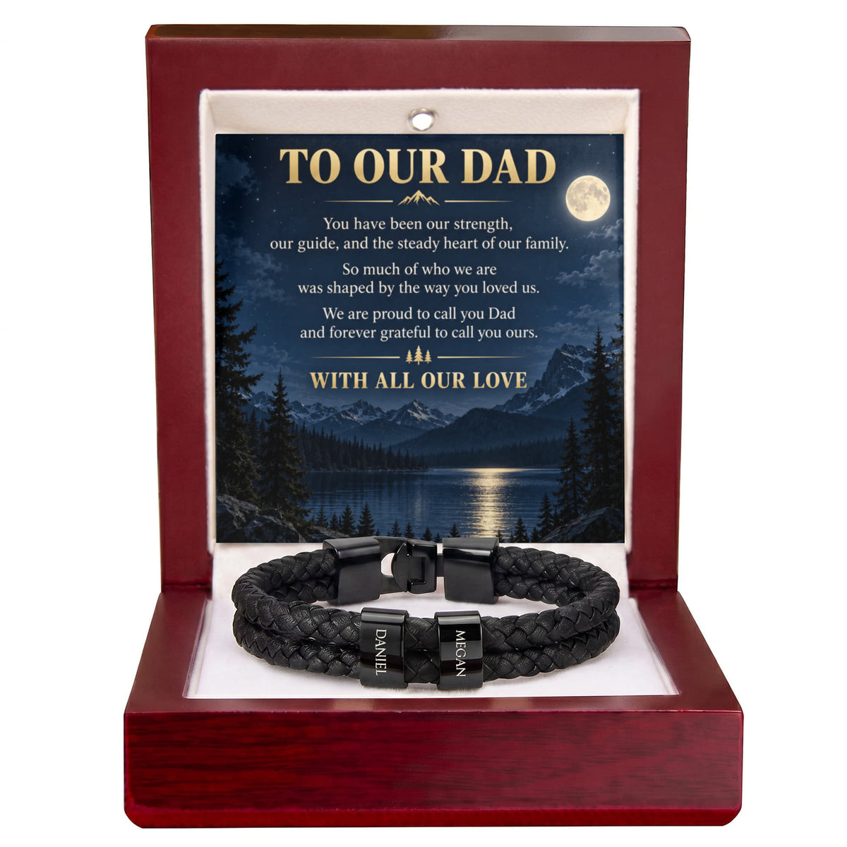 Dad Name Bracelet – “To Our Dad” Moonlit Mountain Family Gift