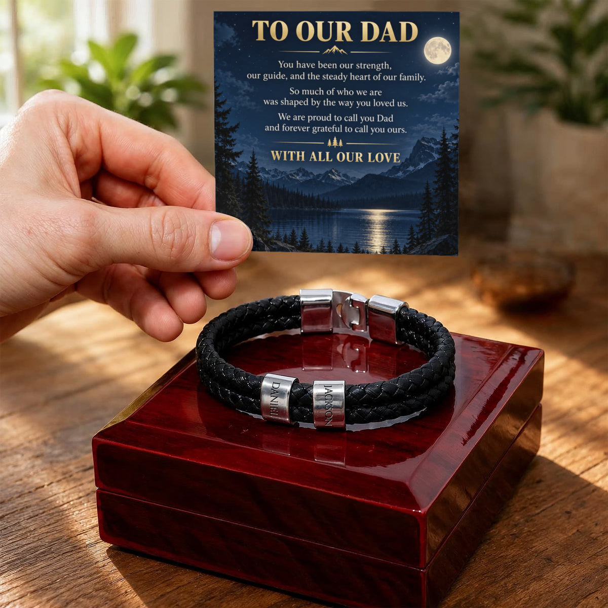 Dad Name Bracelet – “To Our Dad” Moonlit Mountain Family Gift